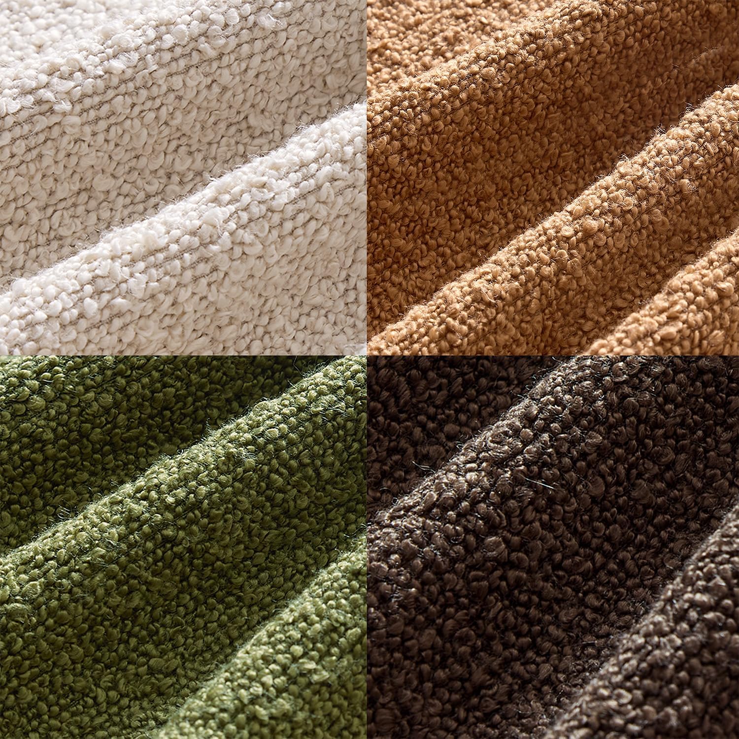 Decorative Textured Boucle Throw Pillow Covers Accent Solid / 18 x 18 / Green Brown / Set of 4