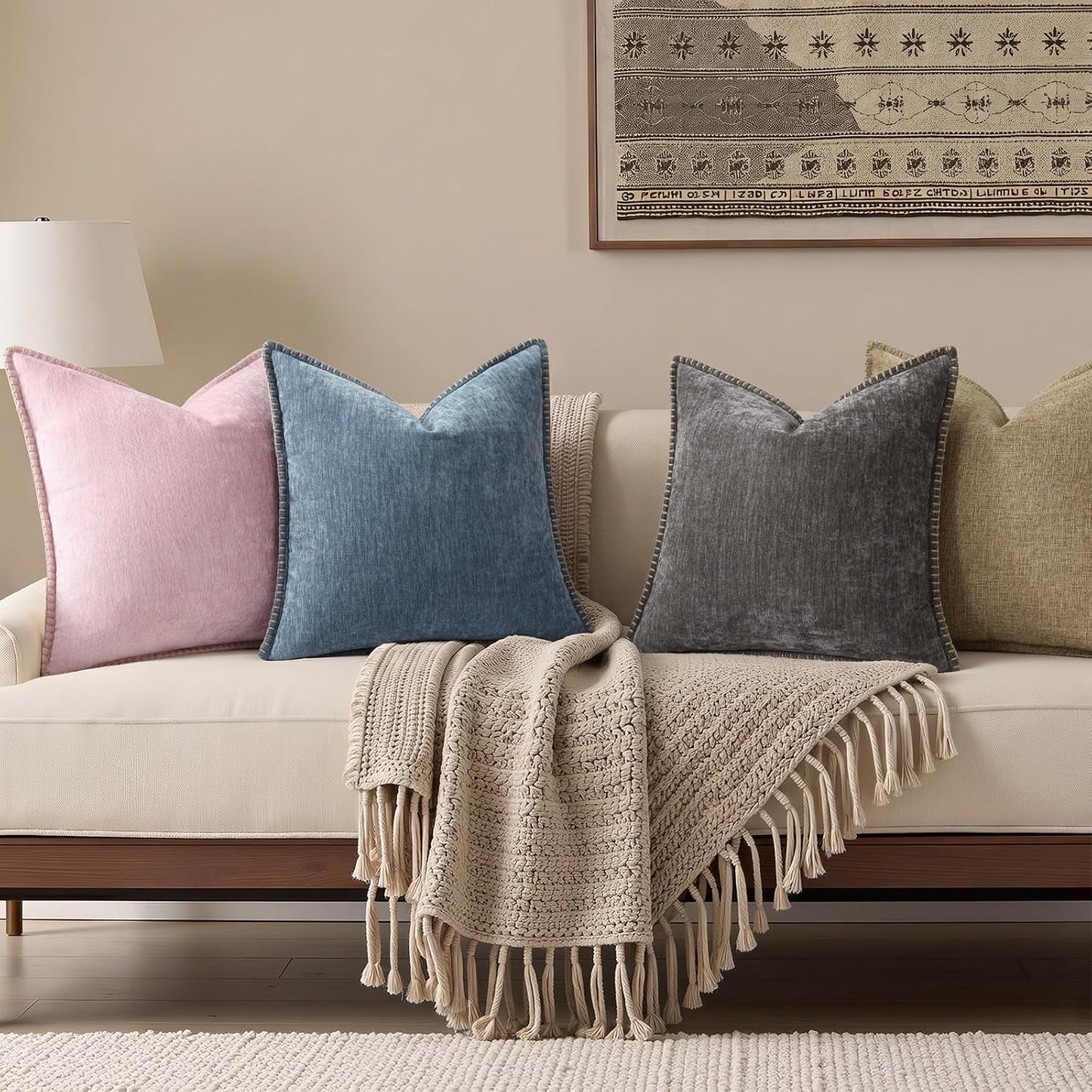 Fall Chenille Soft Throw Pillow Covers / Dark Grey / 18 x 18 / Set of 2