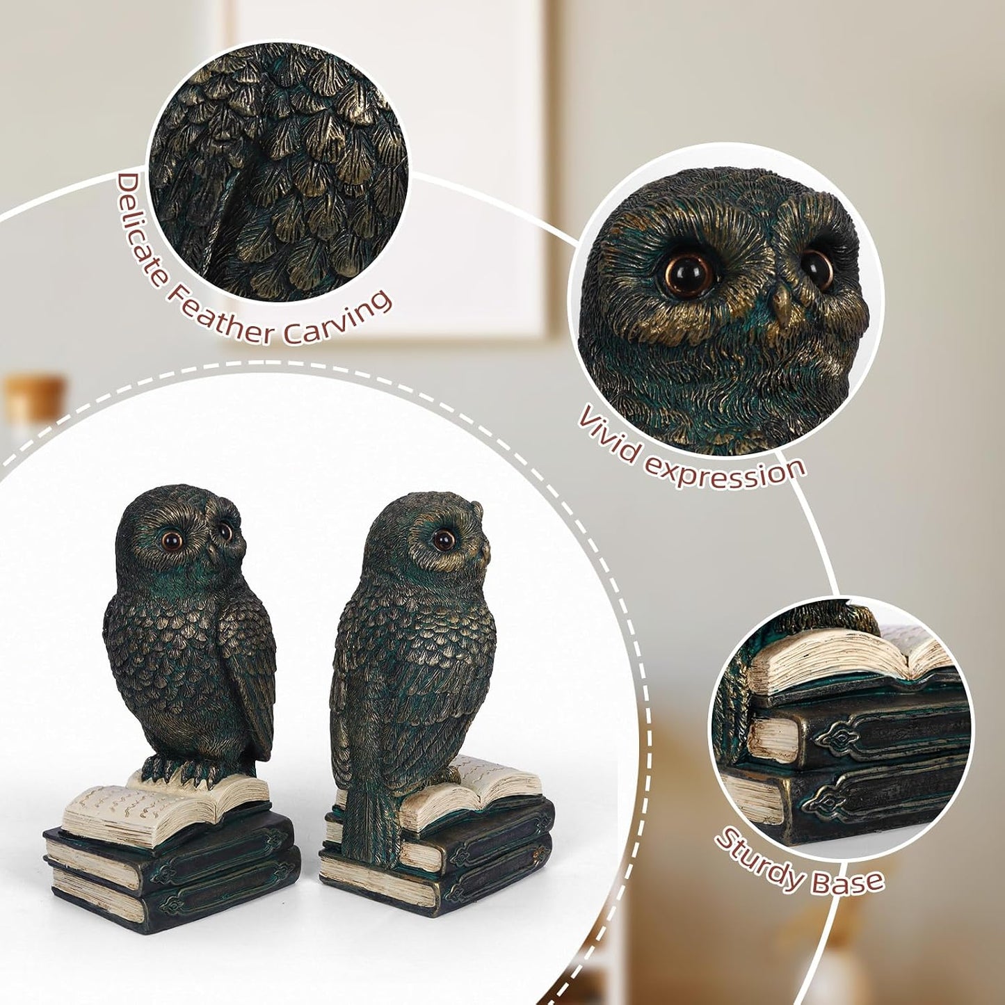 Decorative Bookends / Owl Home Decor Bookends for Heavy Books / Bronze