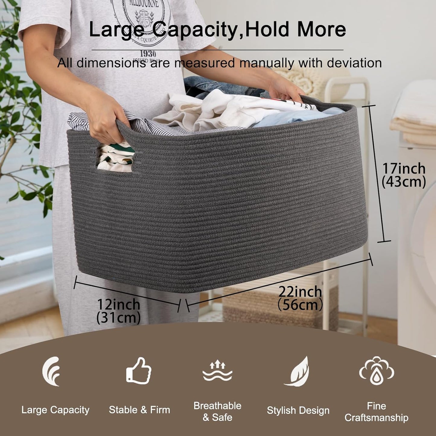 Storage Basket / Blanket Basket / Dark Grey / 22 x 17 x 12