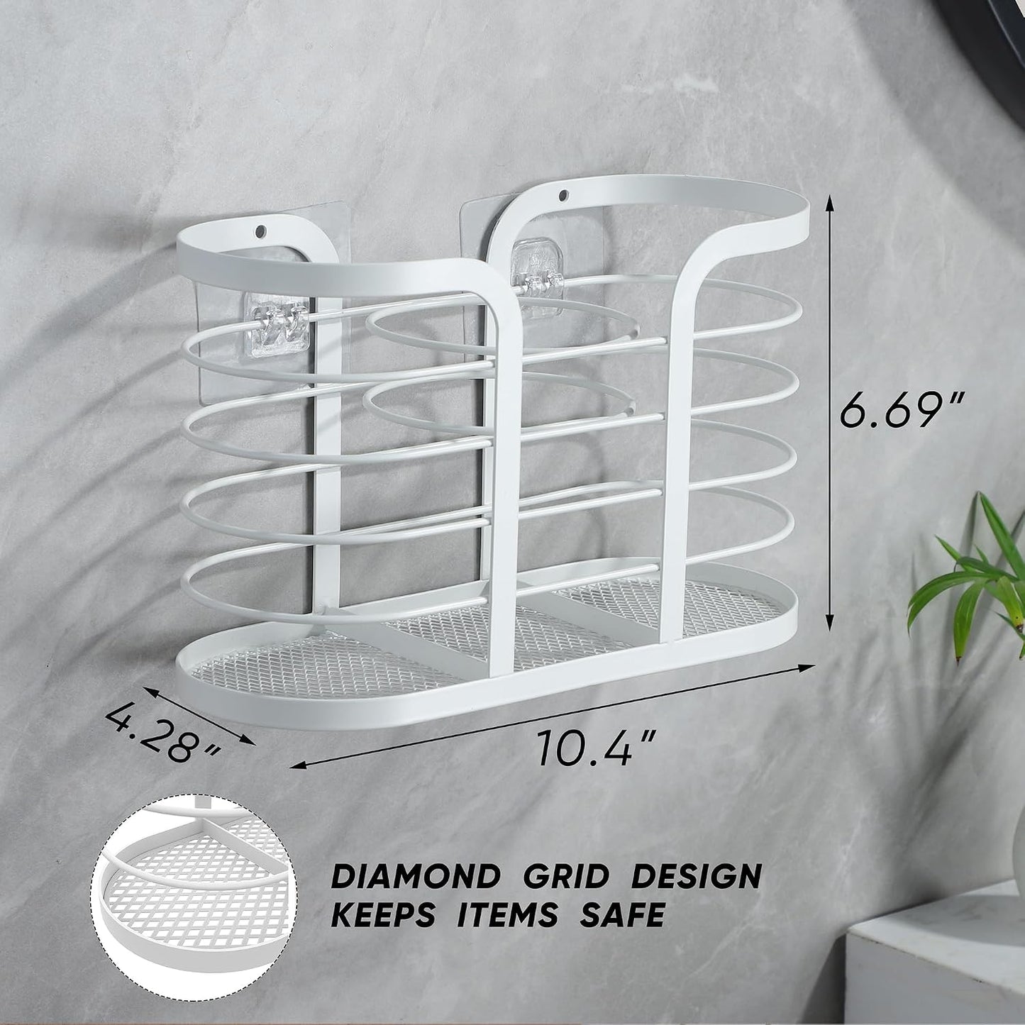 YIGII White Hair Dryer Holder - Adhesive Blow Dryer Holder/Hair Tool Organizer Bathroom Organizer Stick on Wall Mounted