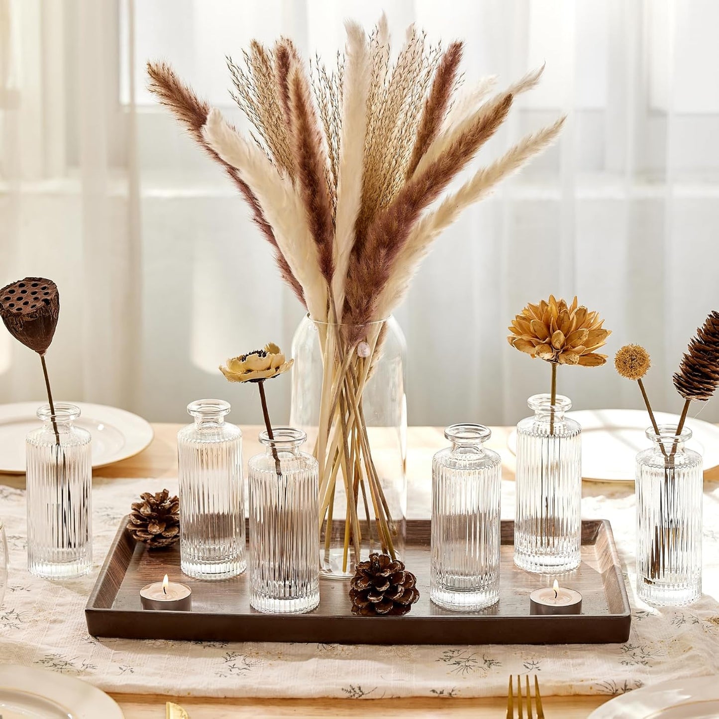 Small Vases for Flowers Mini Glass Bud Vases in Bulk / Clear / 5.2 Inch / Set of 6