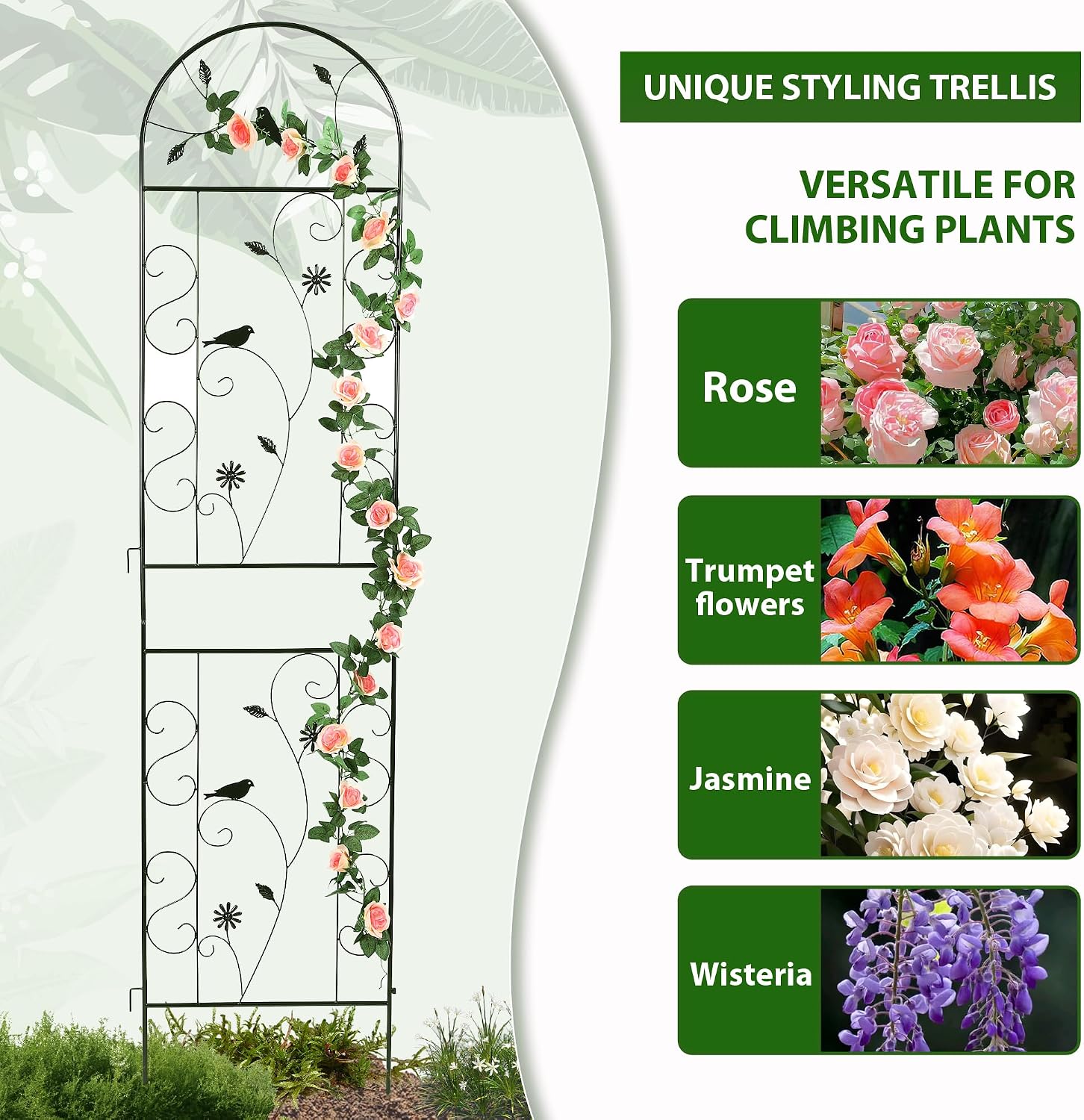 2 Pack 86.5" x 19.7" Metal Garden Trellis for Climbing Plants, Black | Black Plant Trellis Outdoor, Clematis Rrellis