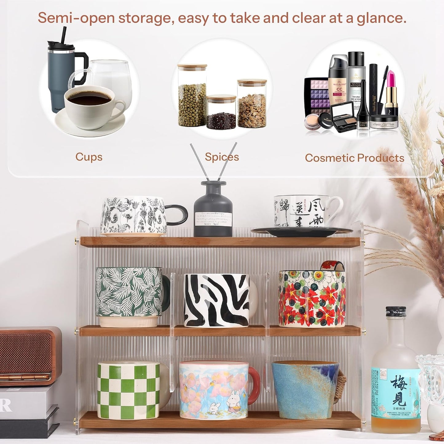 Coffee Mug Holder Wooden Cup Station Organizer 3-Tier Cup Holder for Coffee Bar Mug Display Rack for Countertop Mug