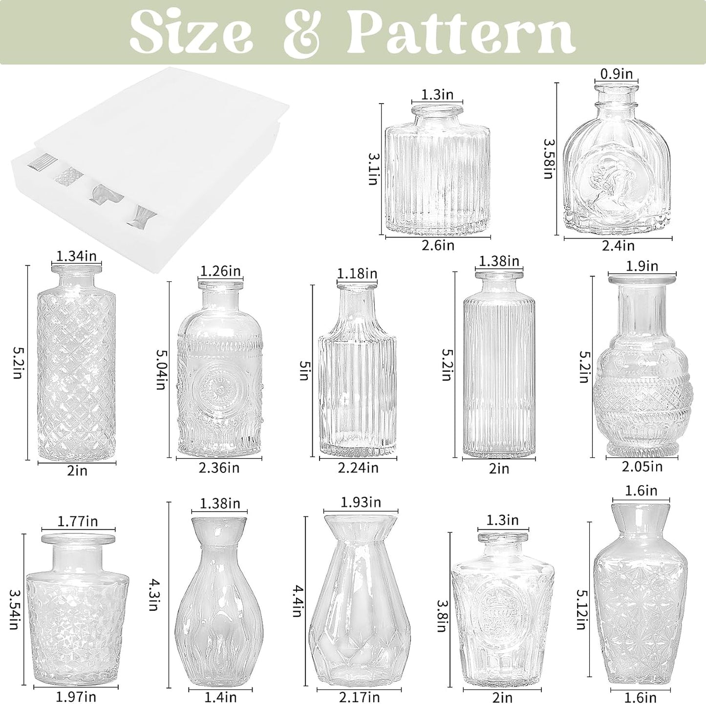 Glass Bud Vases-Small Vases for Flowers-Mini Bud Vases in Bulk -Vintage Vases / Set of 12