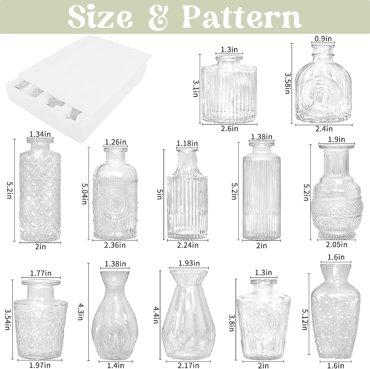 Glass Bud Vases-Small Vases for Flowers-Mini Bud Vases in Bulk -Vintage Vases / Set of 12