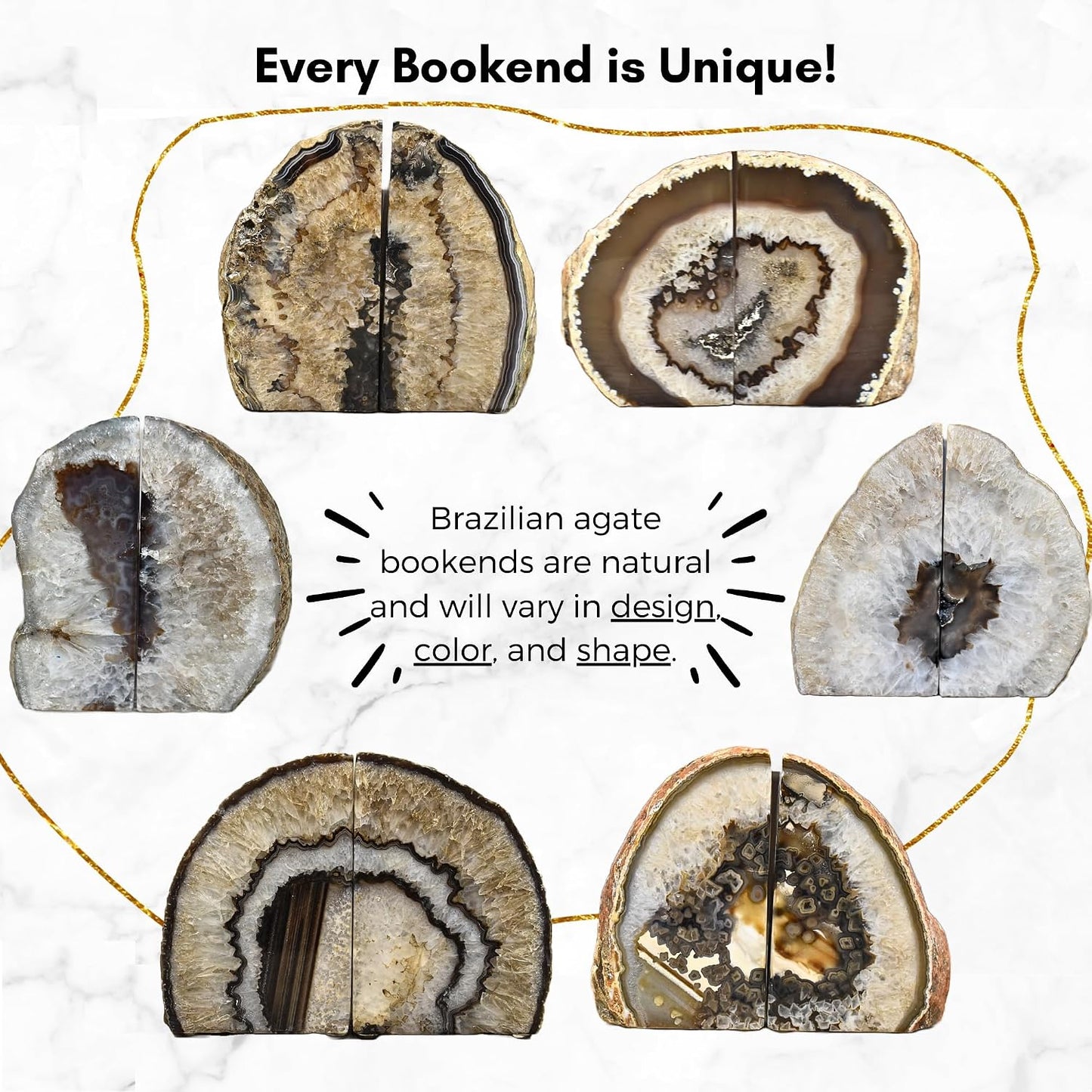 A Quality Agate Geode Bookends / Black / A Grade 6 - 8 Lbs