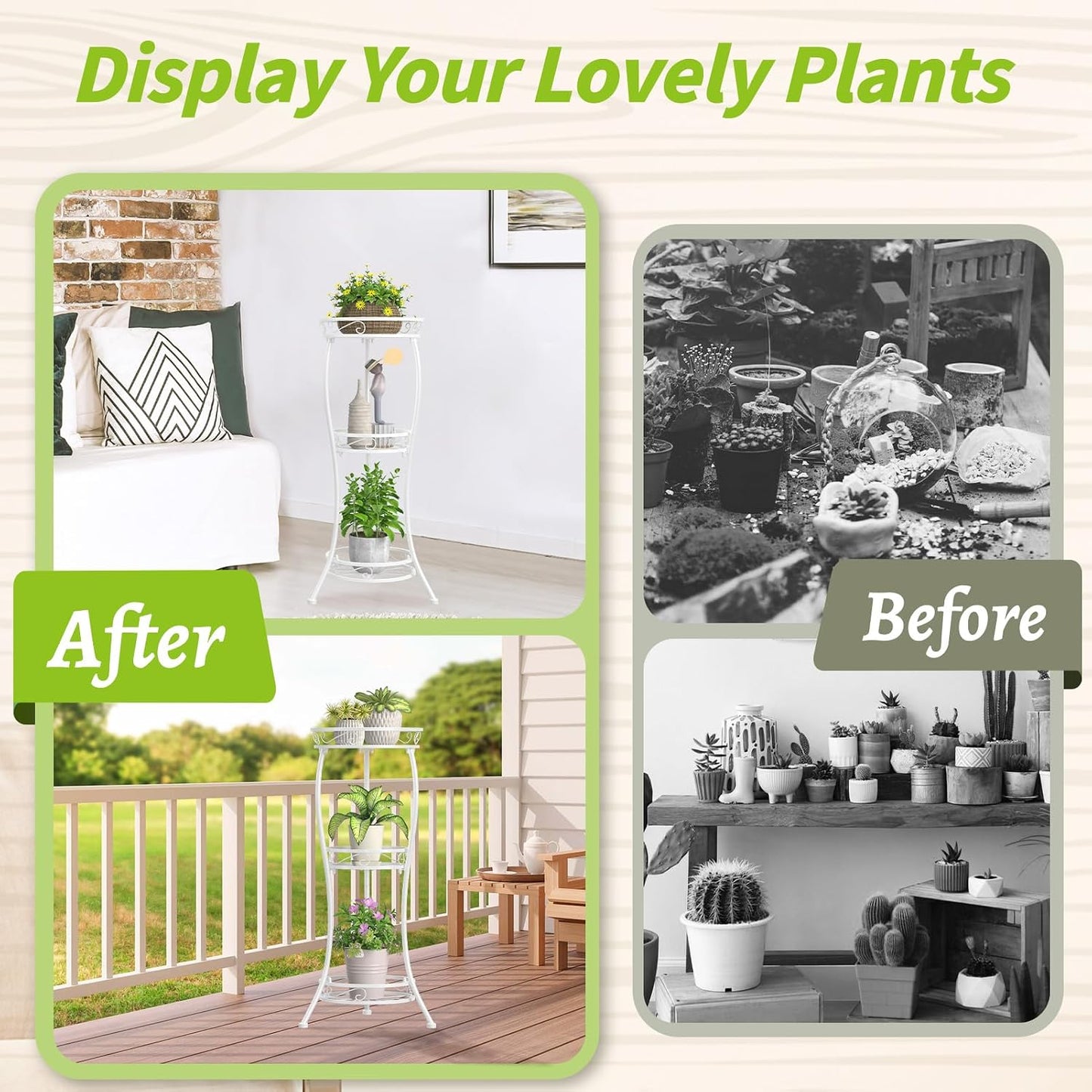 KMOTASUO Metal Plant Stand Tall for Indoor Outdoor Corner, 3 Tier Modern White