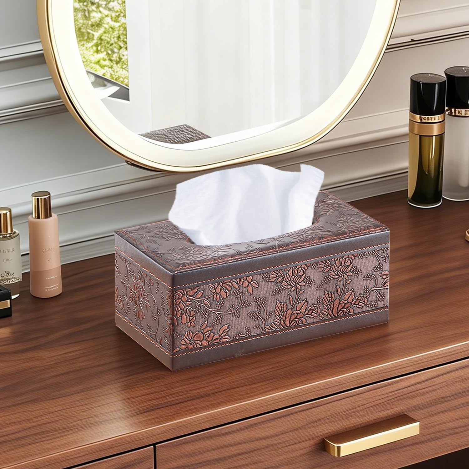 Tissues Box Holder Modern Rectangular Facial Paper Towels Organizer / A Retro-embroidery