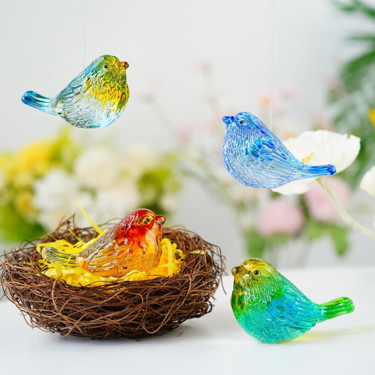 3'' Art Glass Birds Animal Collectible Figurines Gifts for Women / Colorful-3 / Set of 4