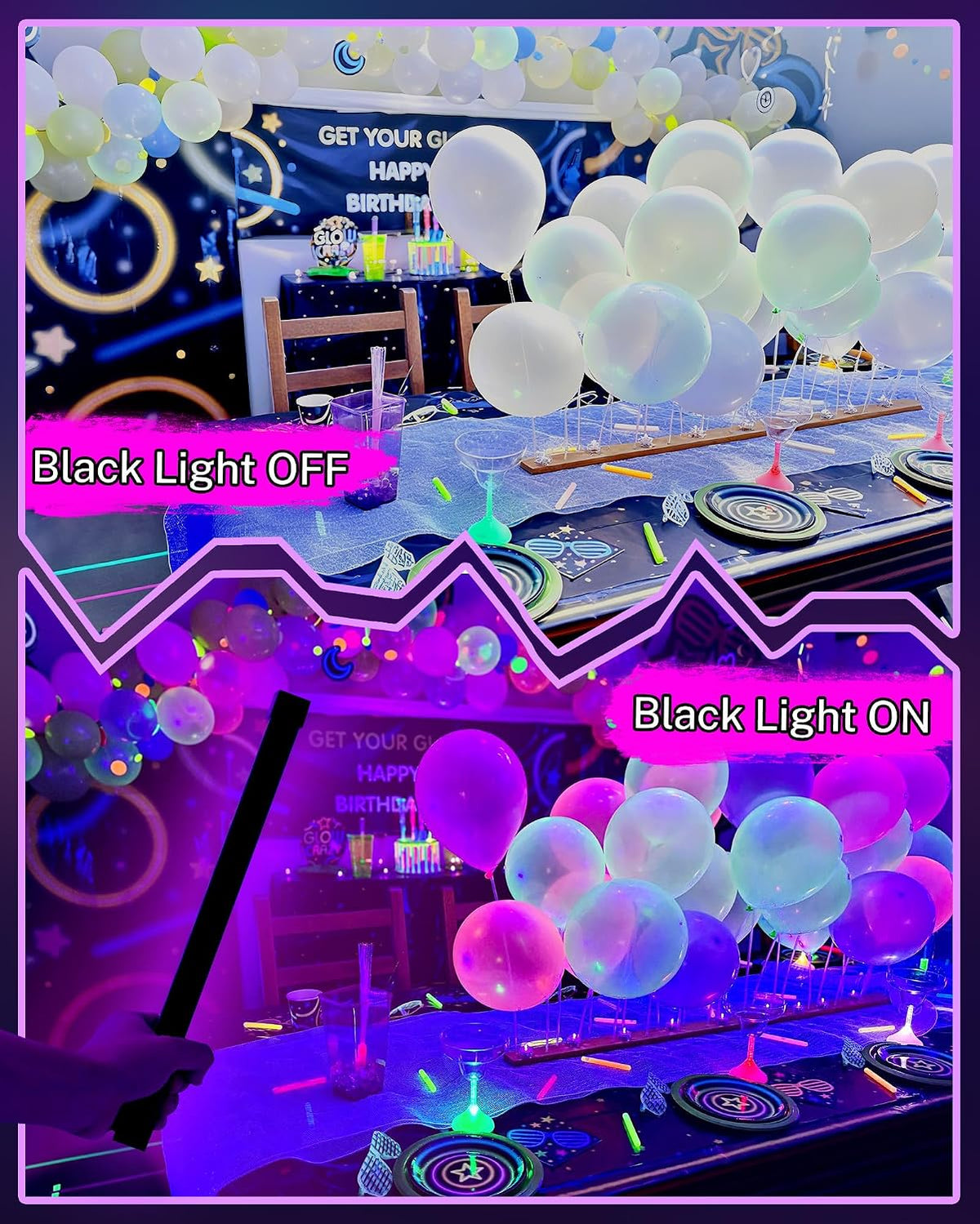 2 Pack Rechargeable Black Light Bar, 5000mAh Large Capacity Battery Powered | for Glow Party, Portable Blacklight Party