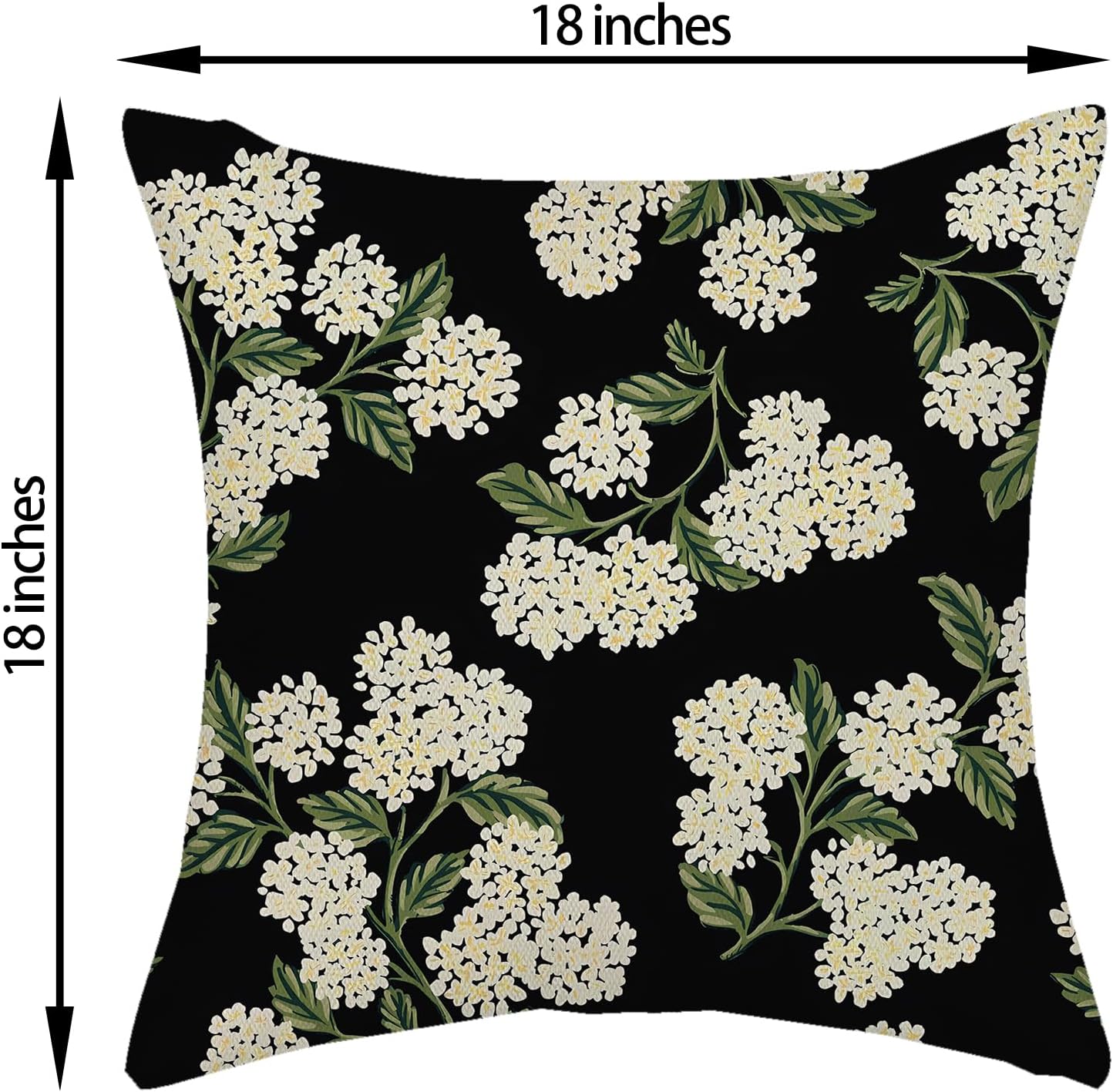 Black Spring Pillow Covers Green Hydrangea Flower Decor Throw / 18 x 18 / Black Hydrangea / Set of 2