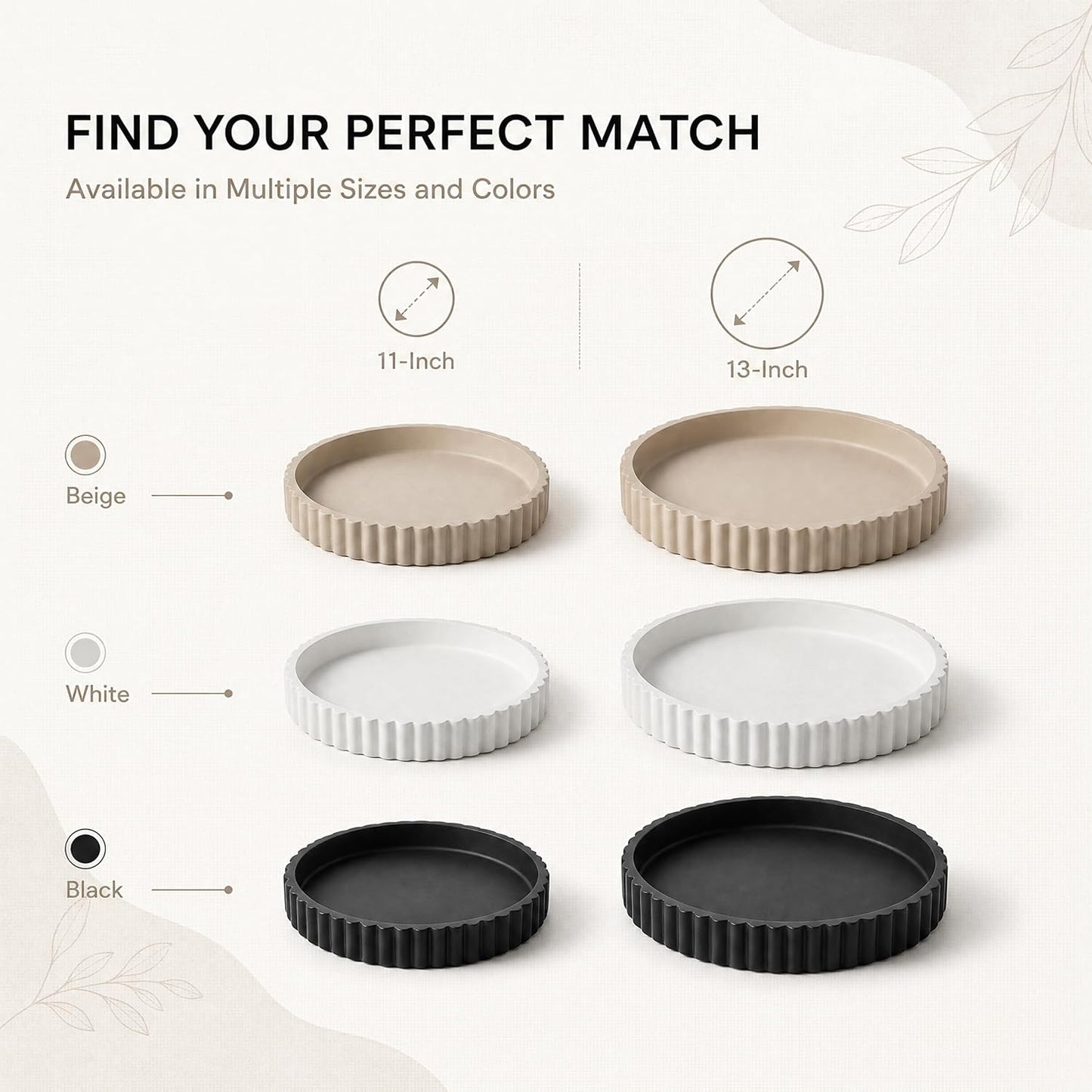 Round Coffee Table Tray / Beige / Set of 11