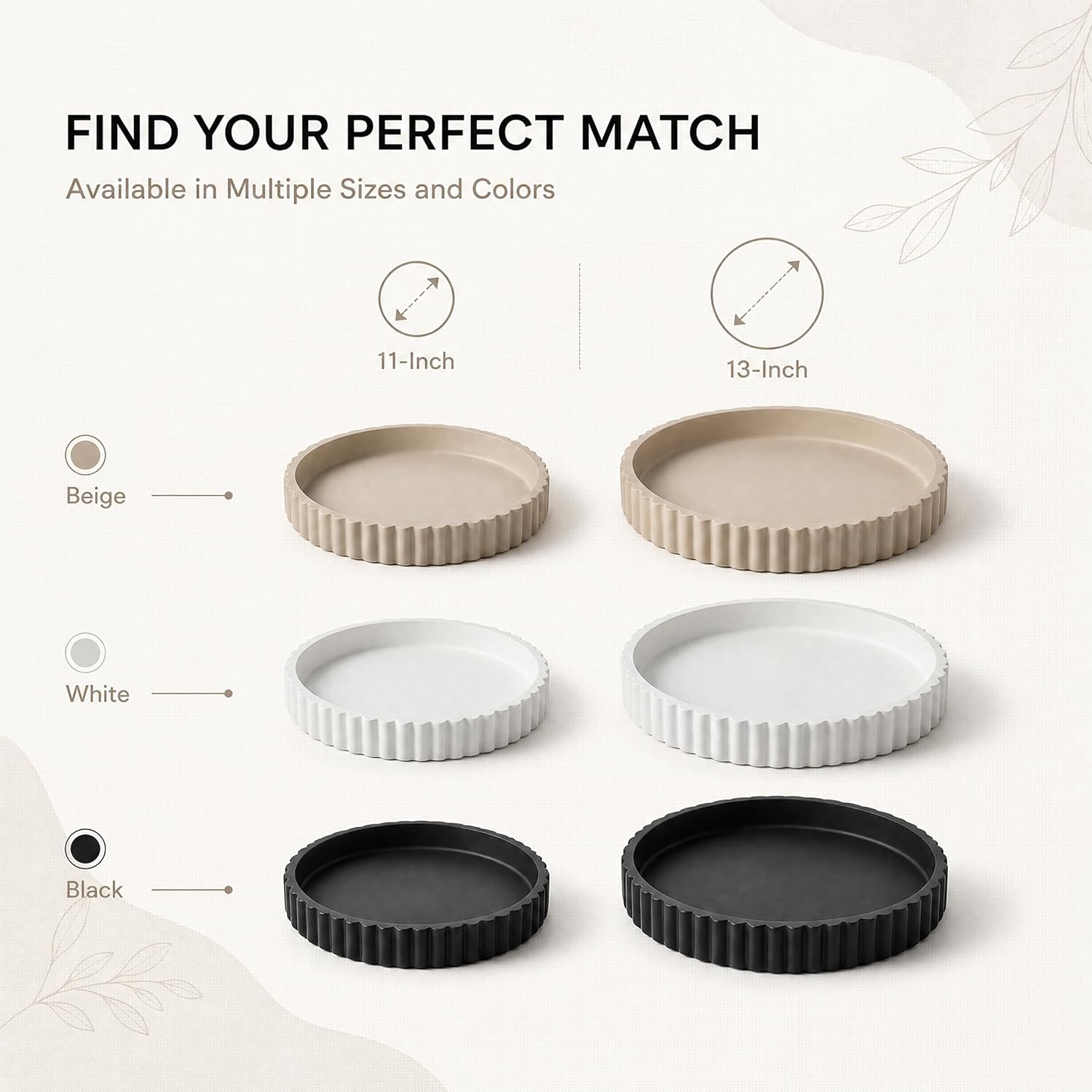 Round Coffee Table Tray / Beige / Set of 11