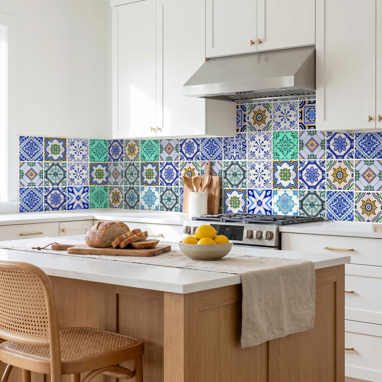 Mediterranean Tile Stickers Peel and Stick / 4 x 4 / Blue / Set of 30