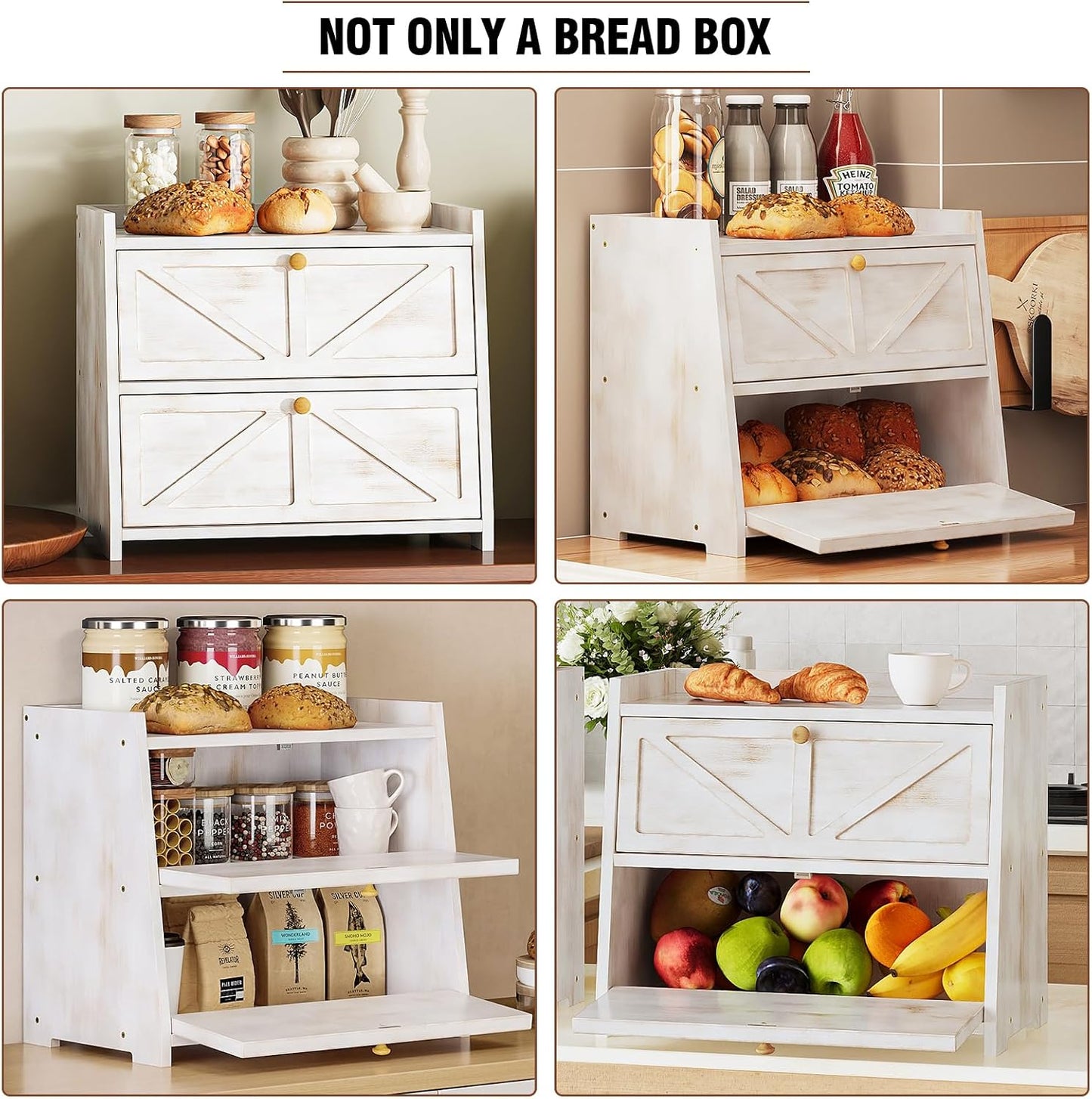 Trironsun Vintage Double Layer Bread Box for Kitchen Counter Bamboo Bread Storage Container Large Capacity Bread