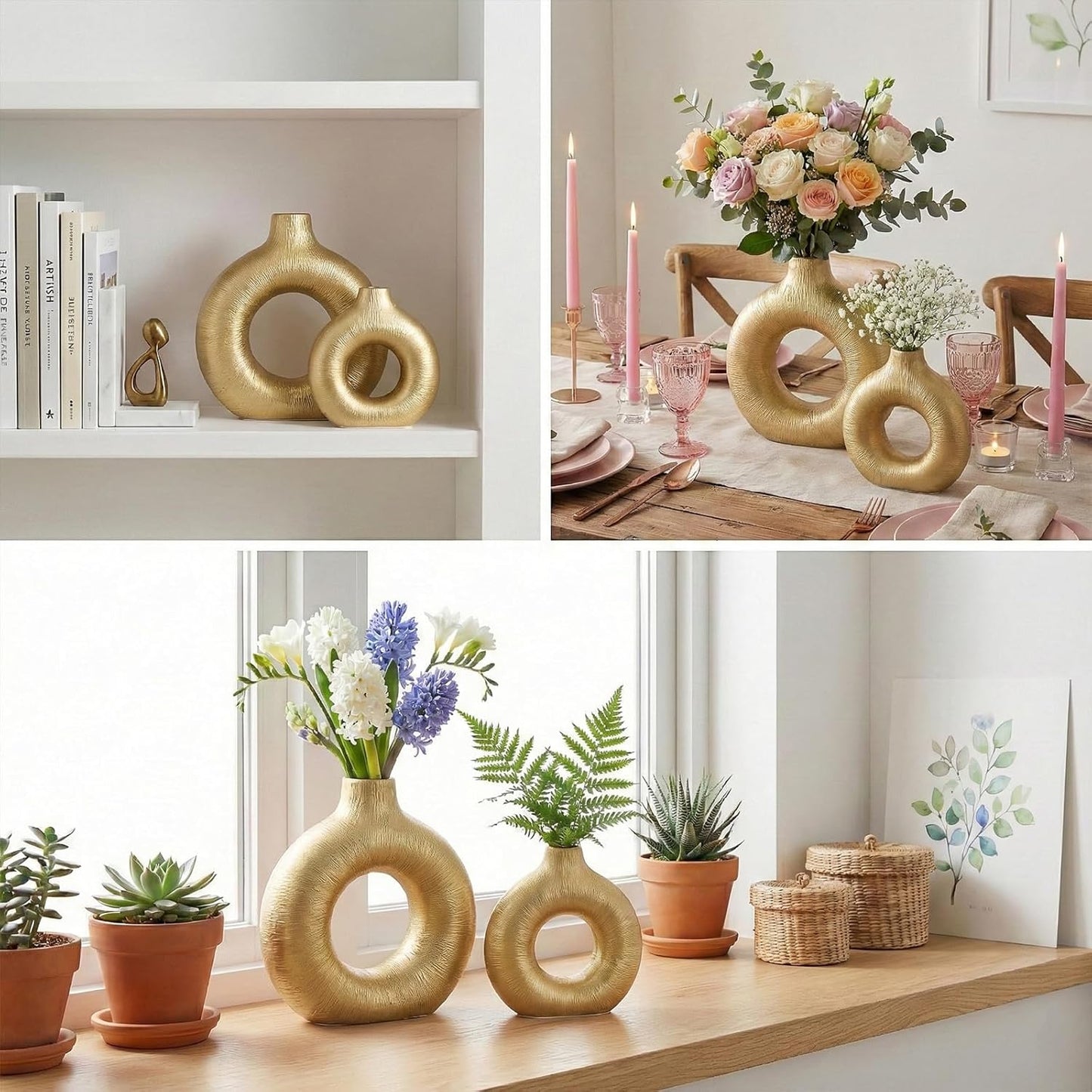 Modern Matte Ceramic Vases for Entryway Living Room Bedroom / Matte Gold / Set of 2