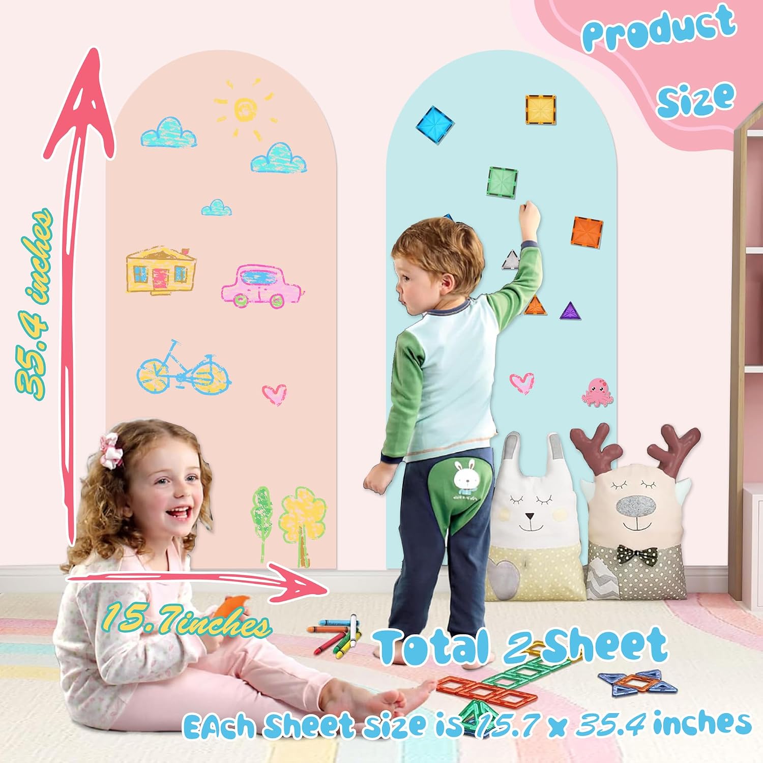 Magnetic Wall Decals for Playroom Magnetic Chalkboard / Pink & Blue / Set of 2