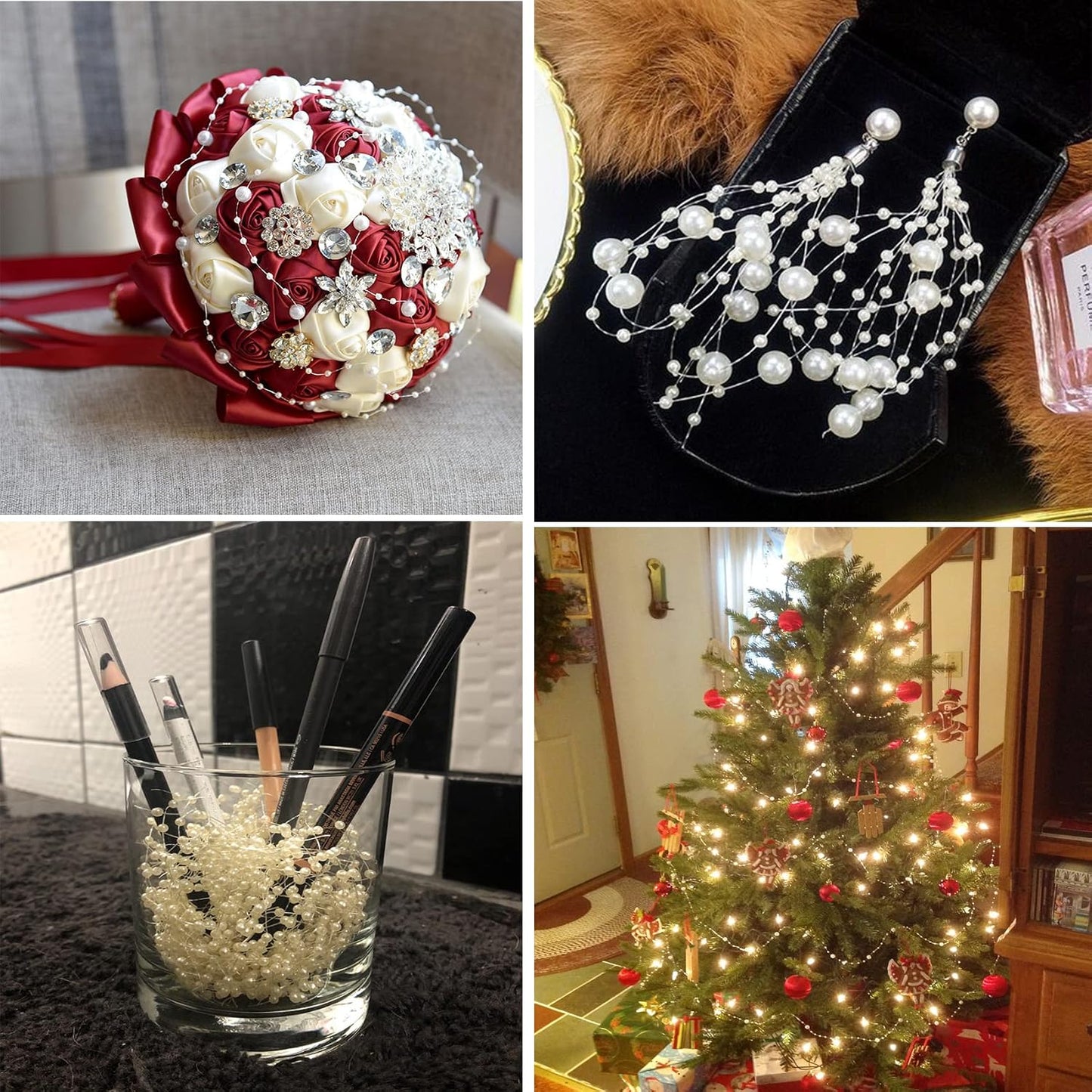 Christmas Tree Beaded Garland Strand 3-8mm Artificial Pearls String Beads / Ab Transparent Color