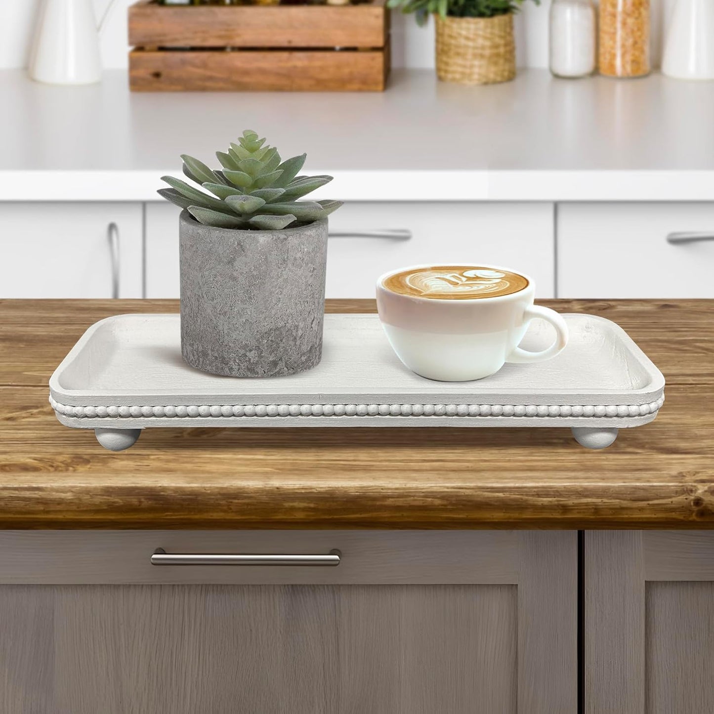 Oval Wooden Decorative Tray / White