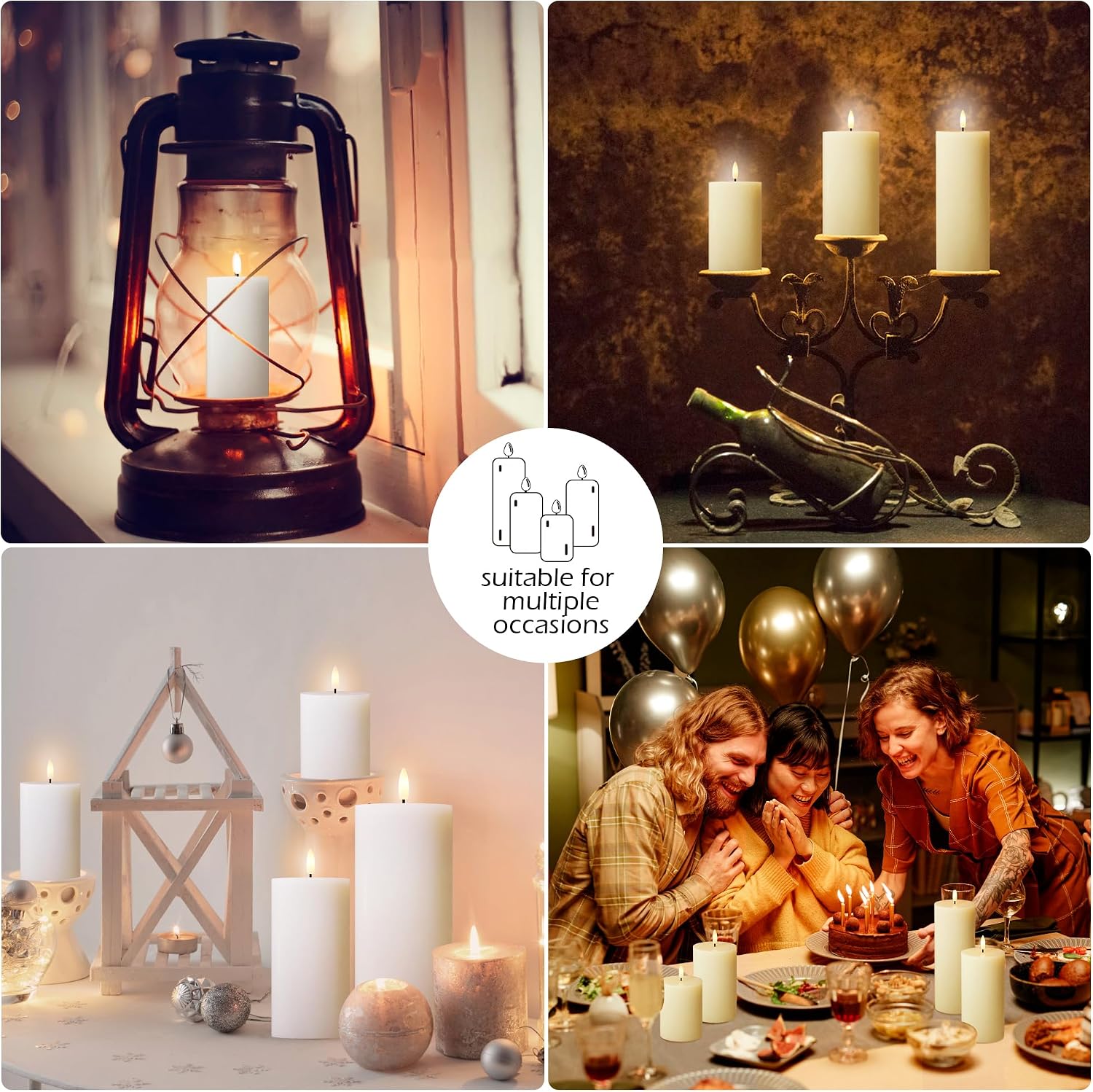 Flickering Flameless Candles, Battery Operated, Remote Timer, Set of 4 | Ivory LED Pillar Candles Flickering, Real Wax
