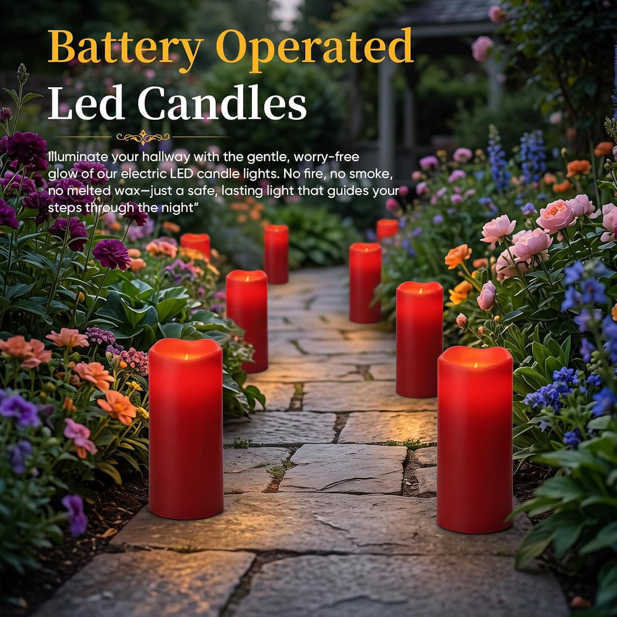5plots 4"x10" Large Waterproof Flameless Candles Red LED Pillar Set of 2 | Battery operated LED candles with remote