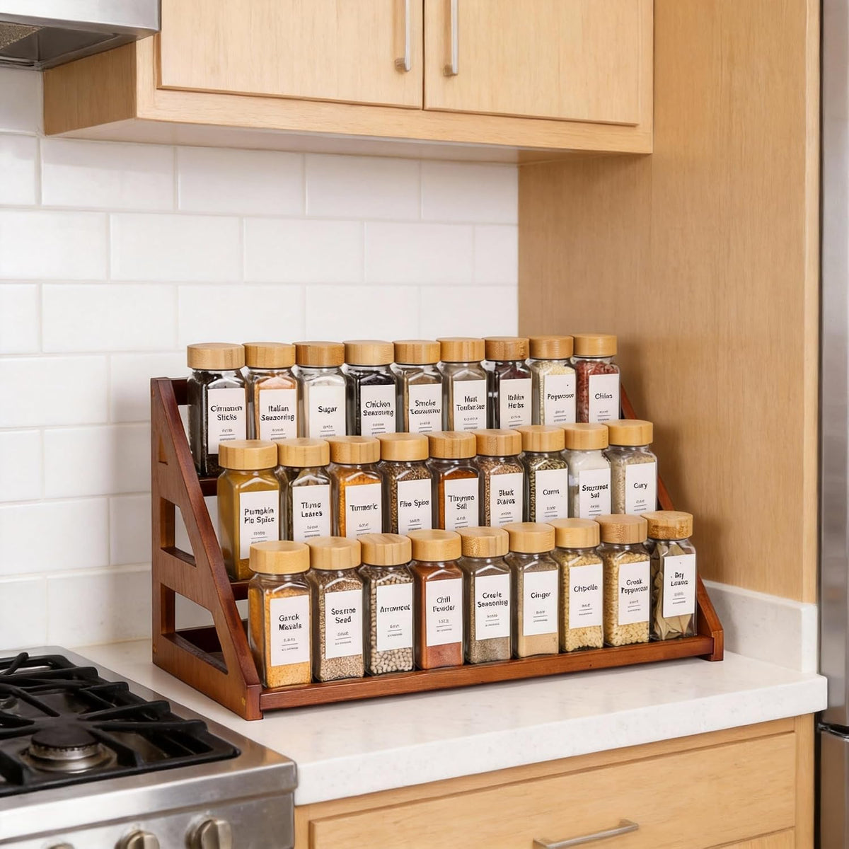 Bamboo 3 Tier Spice racks, Kitchen Seasoning Spices Rack, Spice Organizer, Suitable for Spice Organizers Such as