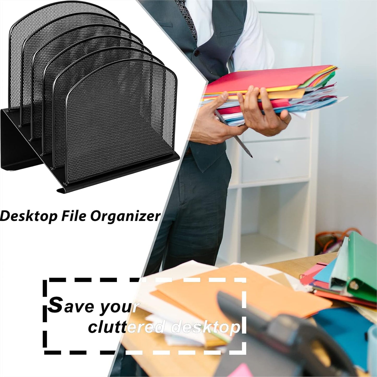 Desktop File Organizers 2 Pack Inclined Document Holders 5 Section Office Supplies Mesh Vertical File Sorters Metal