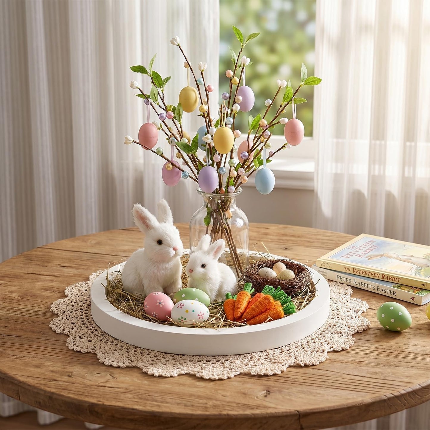 Candle Plate Holder Round Wooden Decorative Tray for Coffee Dinner Table / White / Set of 11