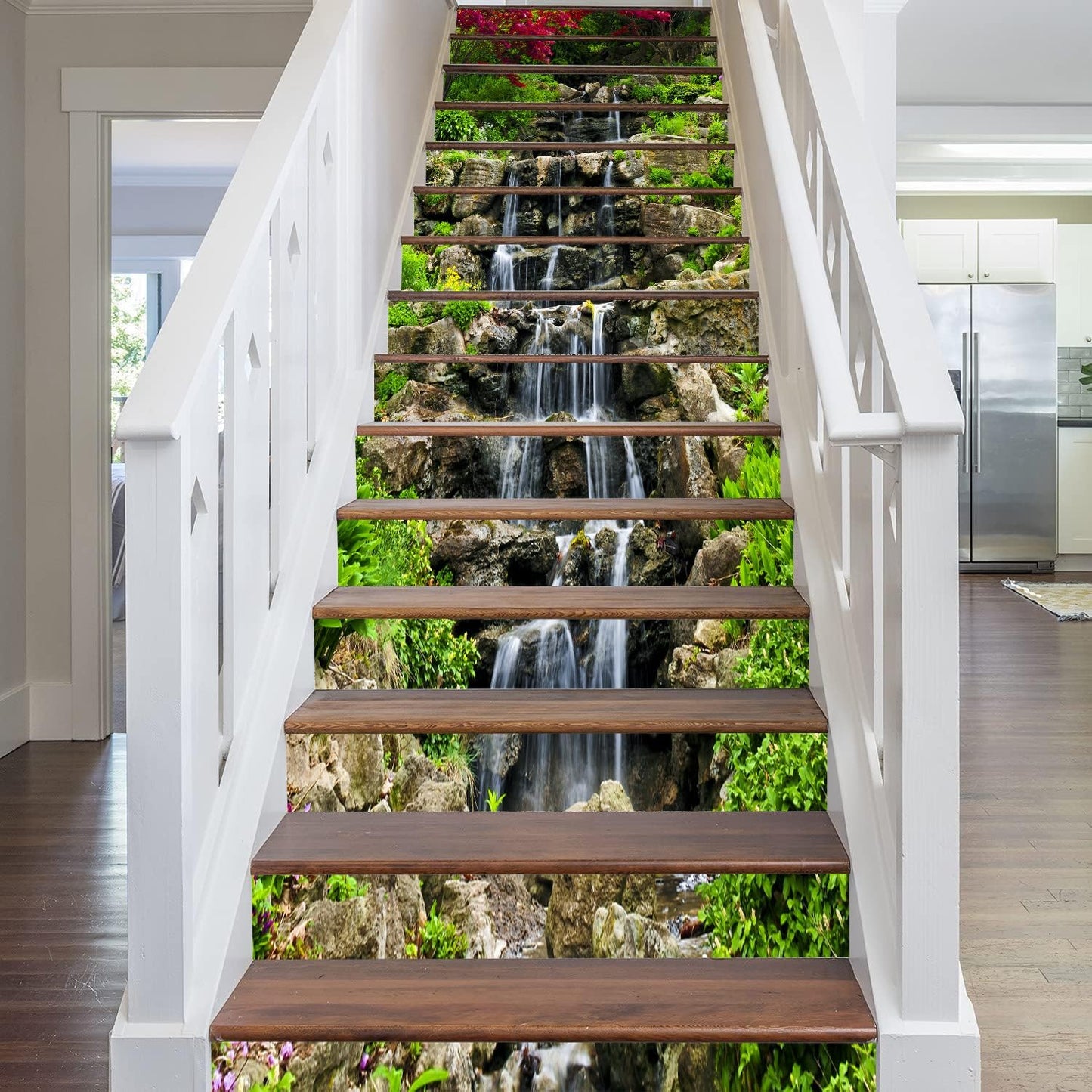 3D Small Waterfall in Mountains Stair Stickers Peel and Stick -Self-Adhesive / A3659 / Set of 13