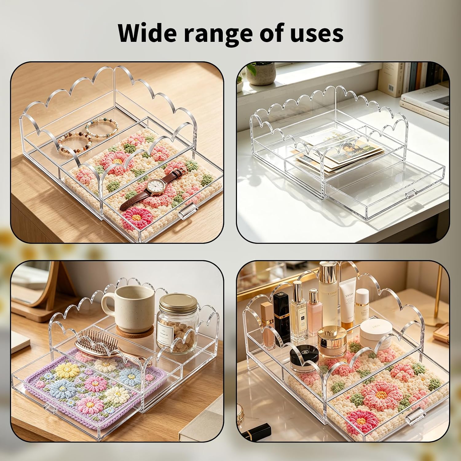 Acrylic Tray / Scalloped Acrylic Tray / 7*7*2.5in / Clear / 7 x 7