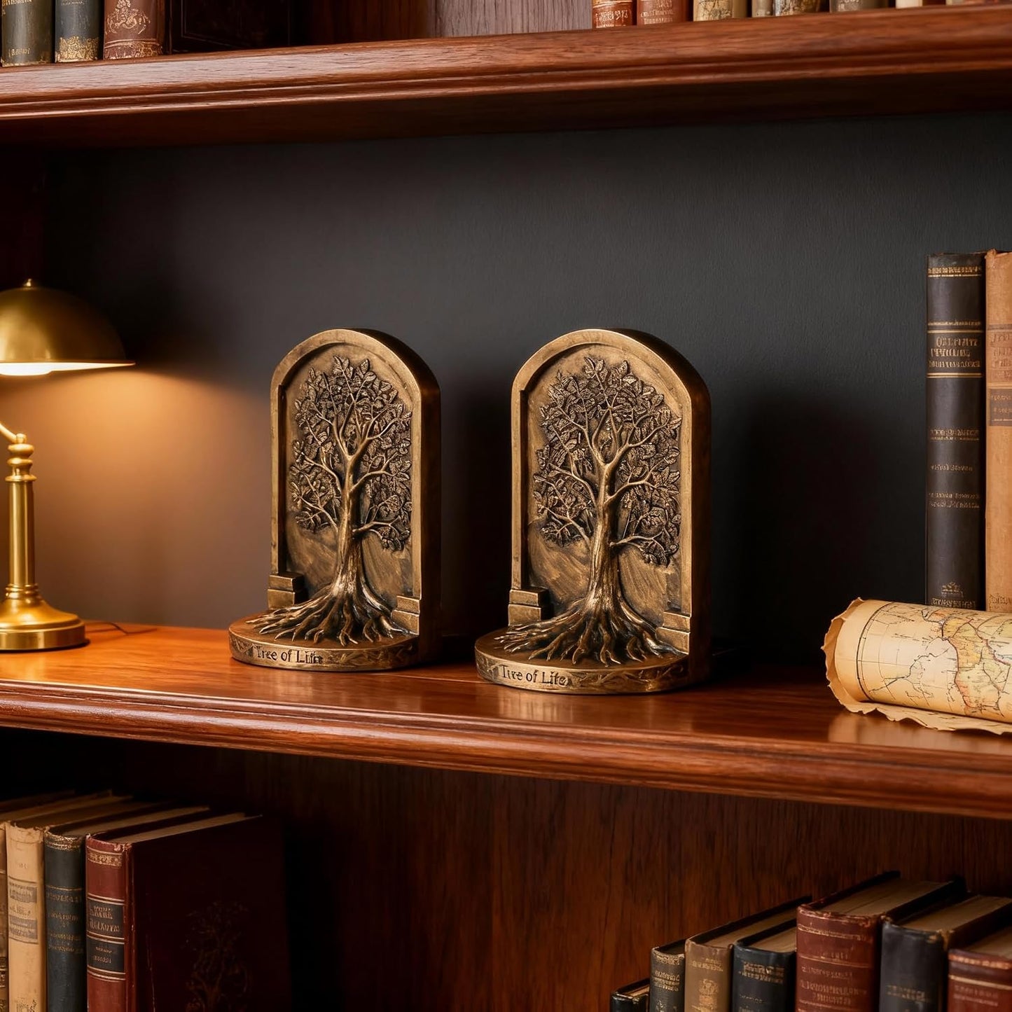 Decorative Bookends / Tree of Life Resin Bookends / Bronze / Set of 2