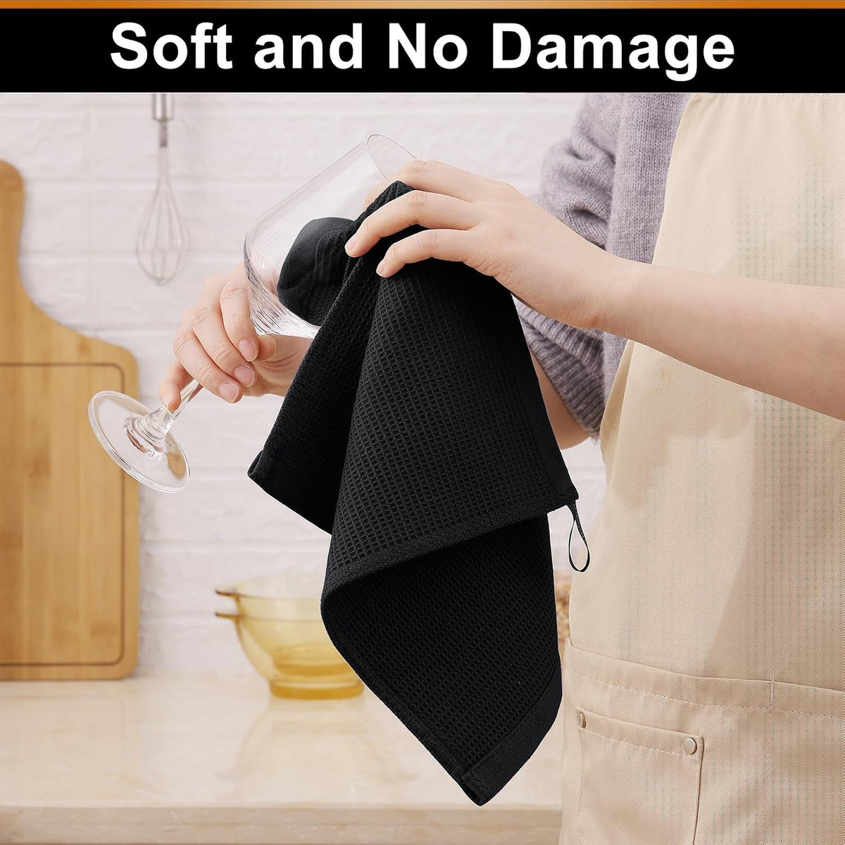 Homaxy 100% Cotton Waffle Weave Dish Cloths, 24 Pack, Black | Soft and Absorbent Dish Towels, 12 x 12 Inches Quick Dry