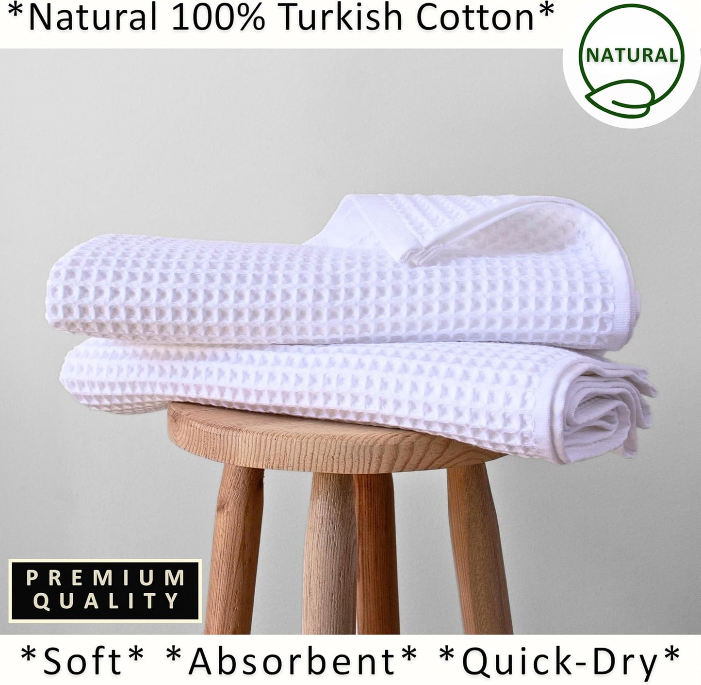 PÜSKÜL Natural 100% Turkish Cotton Waffle Bath Towels Set of 2, Extra-Large | White, Oversize 32x63" Bath sheet towel