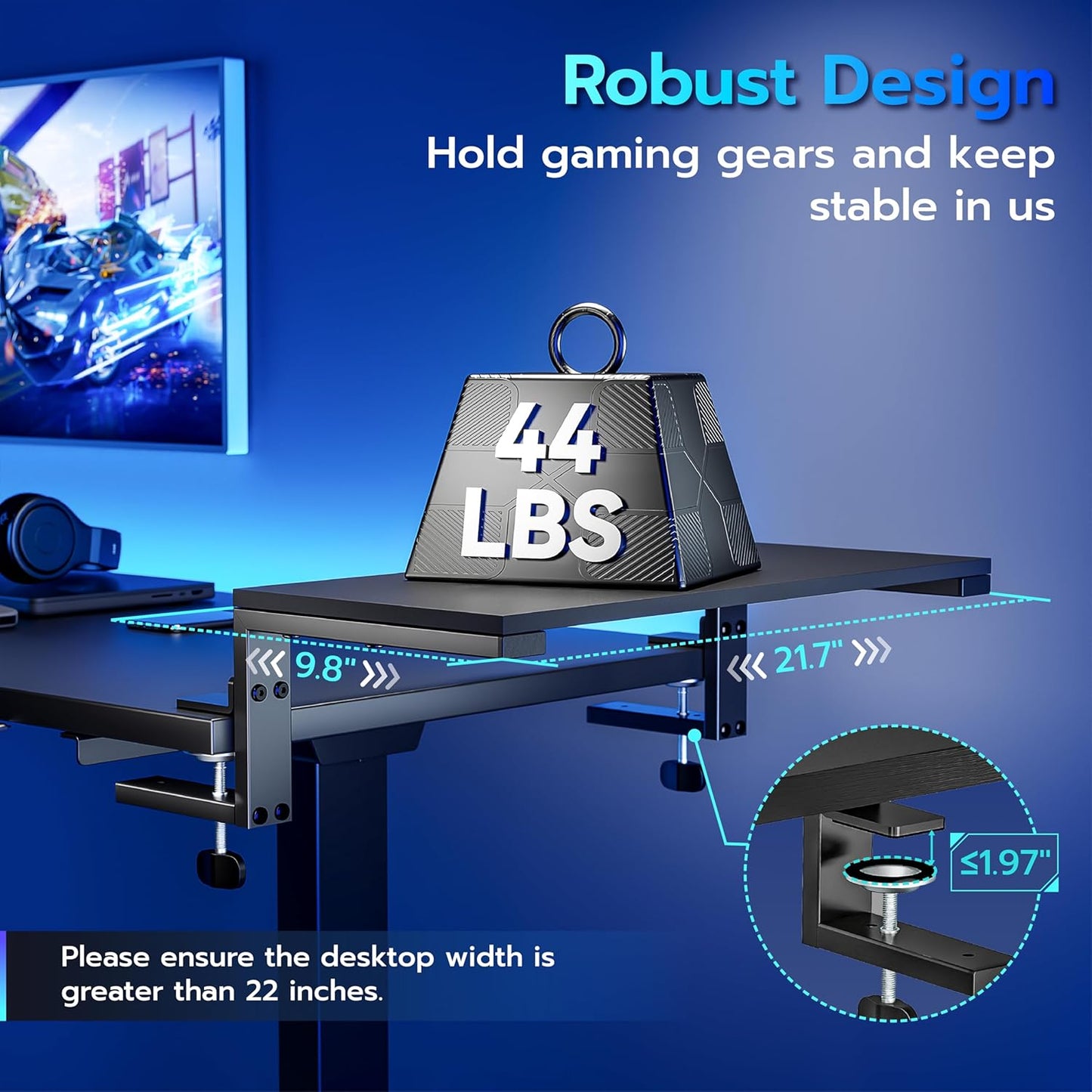 ARES WING Clamp-On 21.7" Desk Extender Shelf, Heavy Duty Desktop Organizer | 21.7"x 9.8" Versatile Clamp on Desk