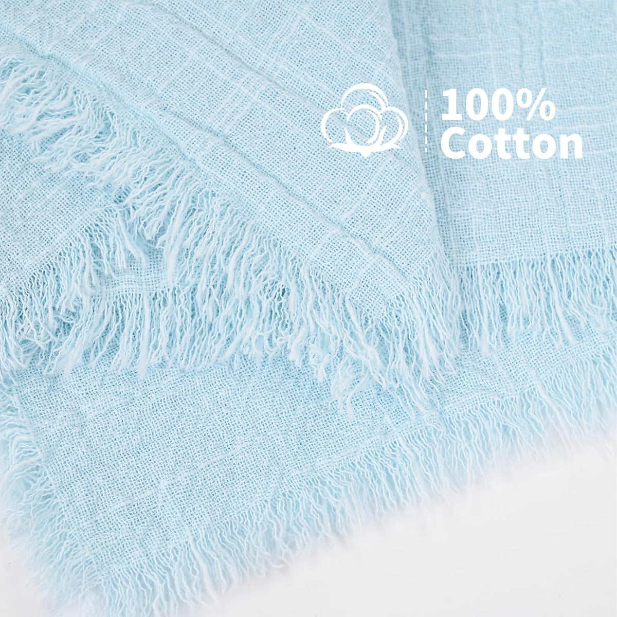 Showgeous 30 Pack Light Blue Cloth Napkins with Fringe, 16x16 inch | 100% Cotton Blue Napkins Handmade Dinner Napkins