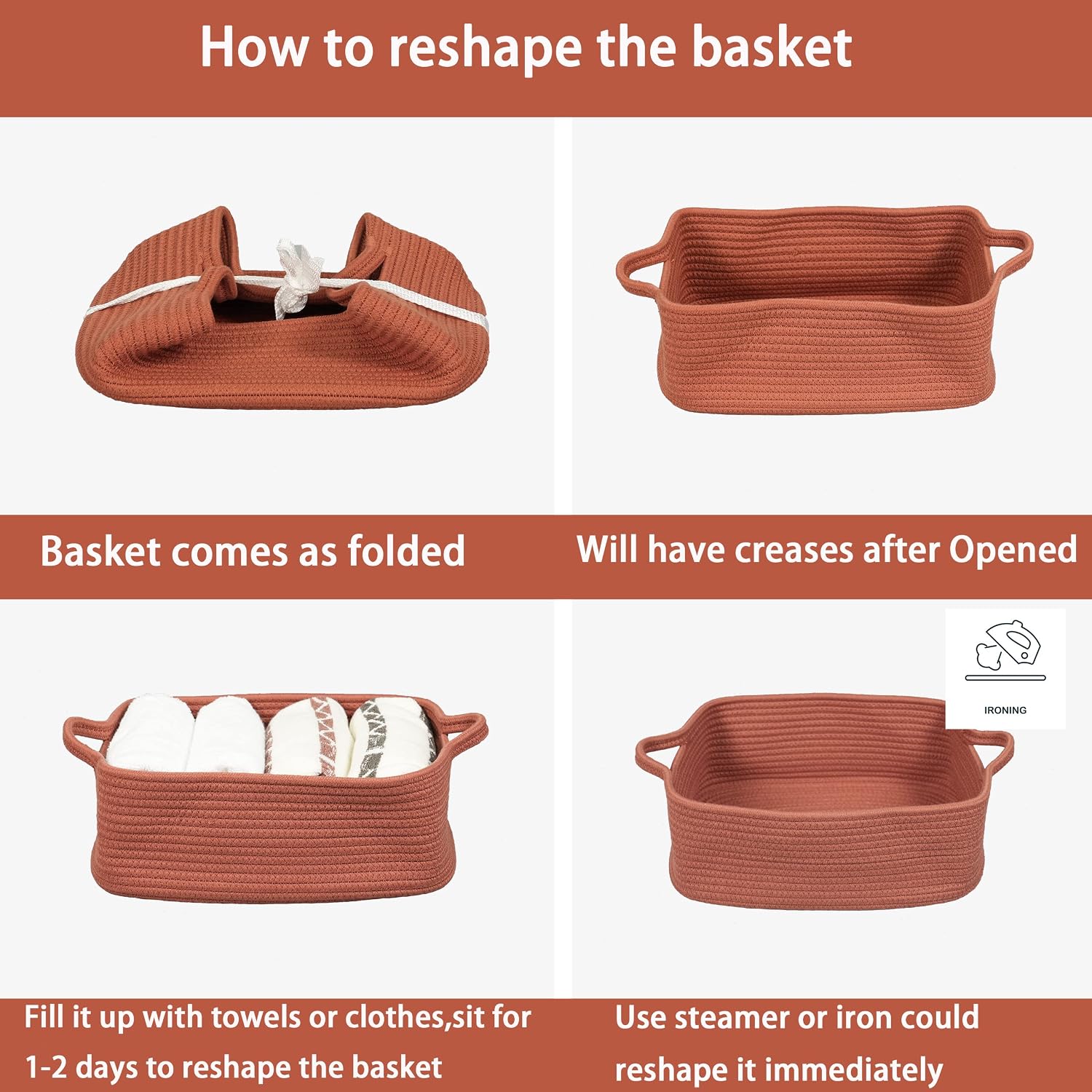 Woven Cotton Rope Storage Basket / Rust