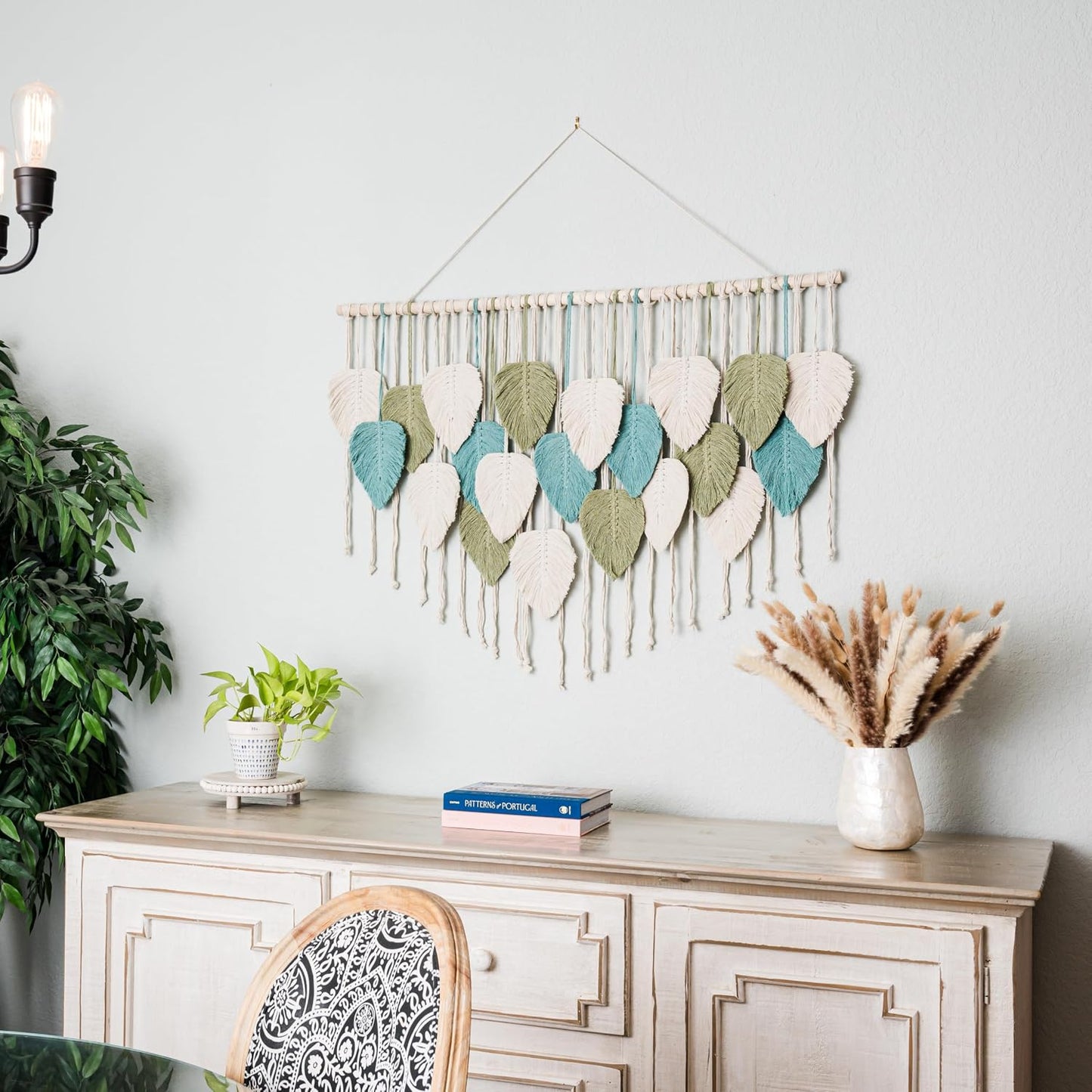 Large Macrame Wall Hanging Leaves / Sage Green, Green, Beige