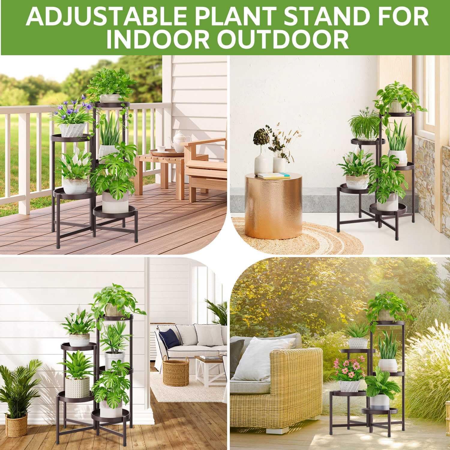 iDavosic.ly 5 Tier Large Plant Stand Indoor Outdoor, 10 Inch Tray, Bronze | Tiered Metal Corner Heavy Duty Multiple