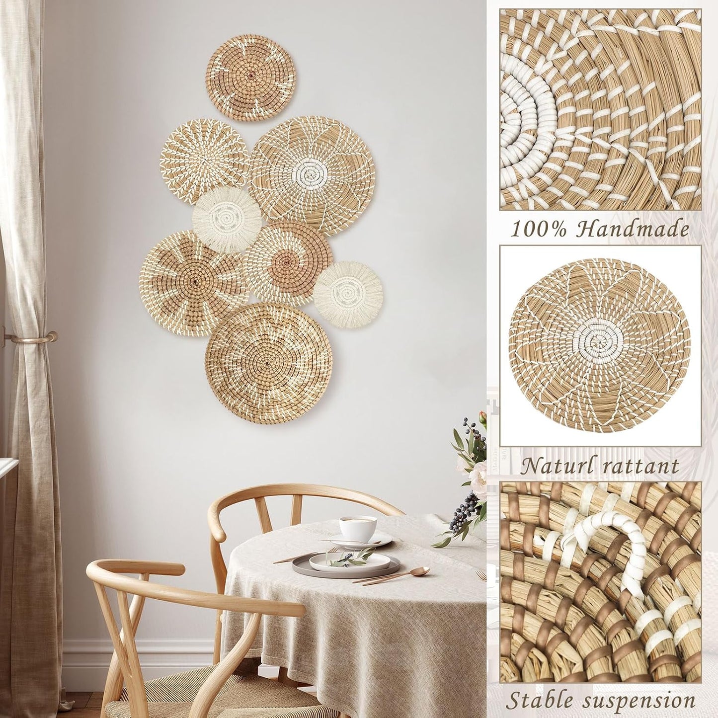Boho Wall Basket Decor Decorative Bulrush Woven Basket Wall Decor Rustic / Classic / Set of 8