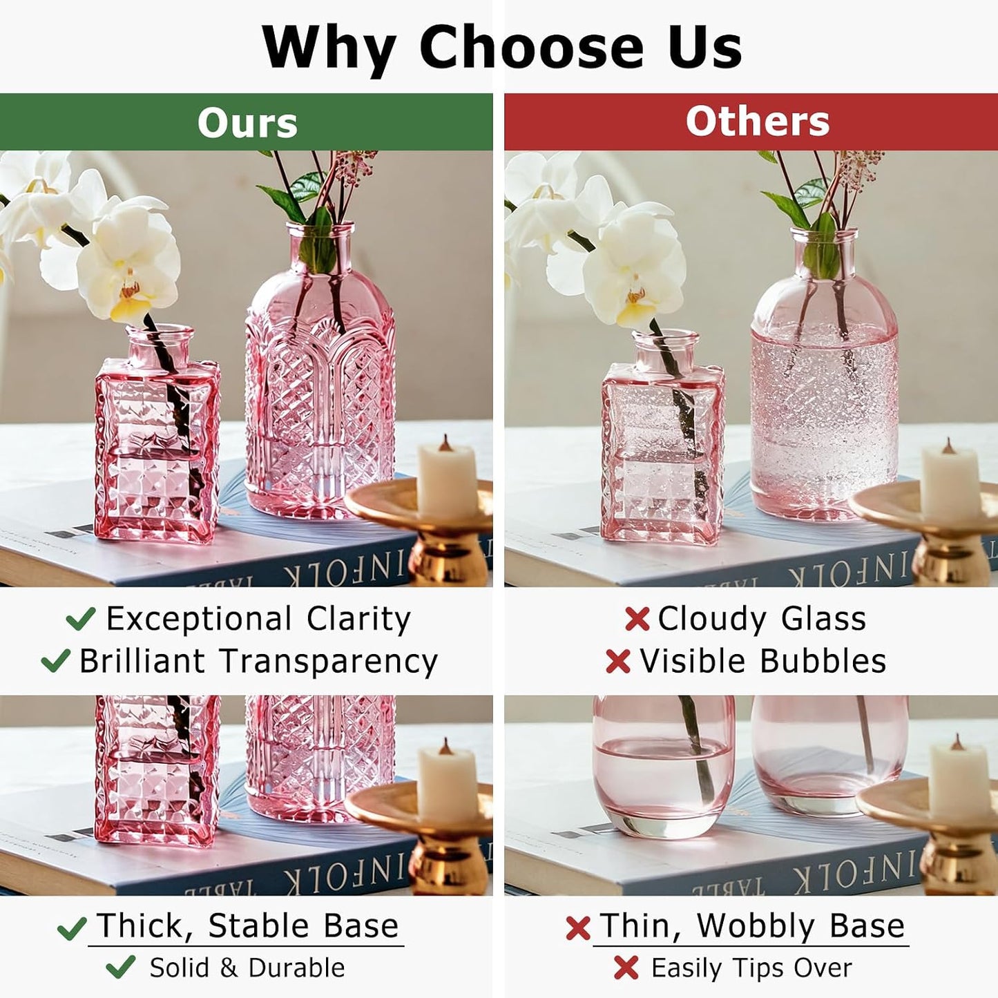 Glass Bud Vase / Pink / Set of 16