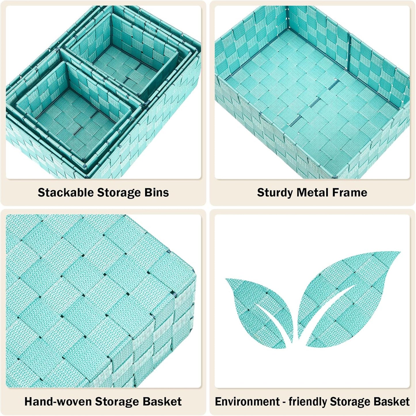 Woven Storage Baskets / Aqua / Set of 6