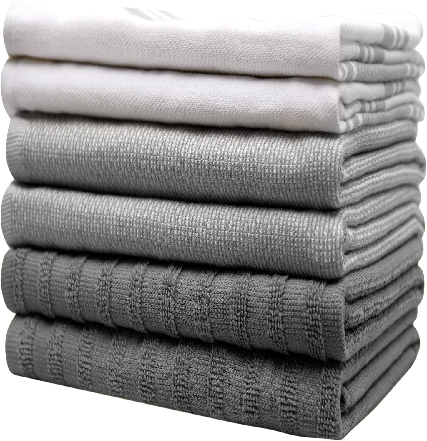 Premium Kitchen Towels 6 Pack 100% Cotton 20"x28" Dish Towels - Grey Wide | Large Flat & Terry Kitchen Linen Set with