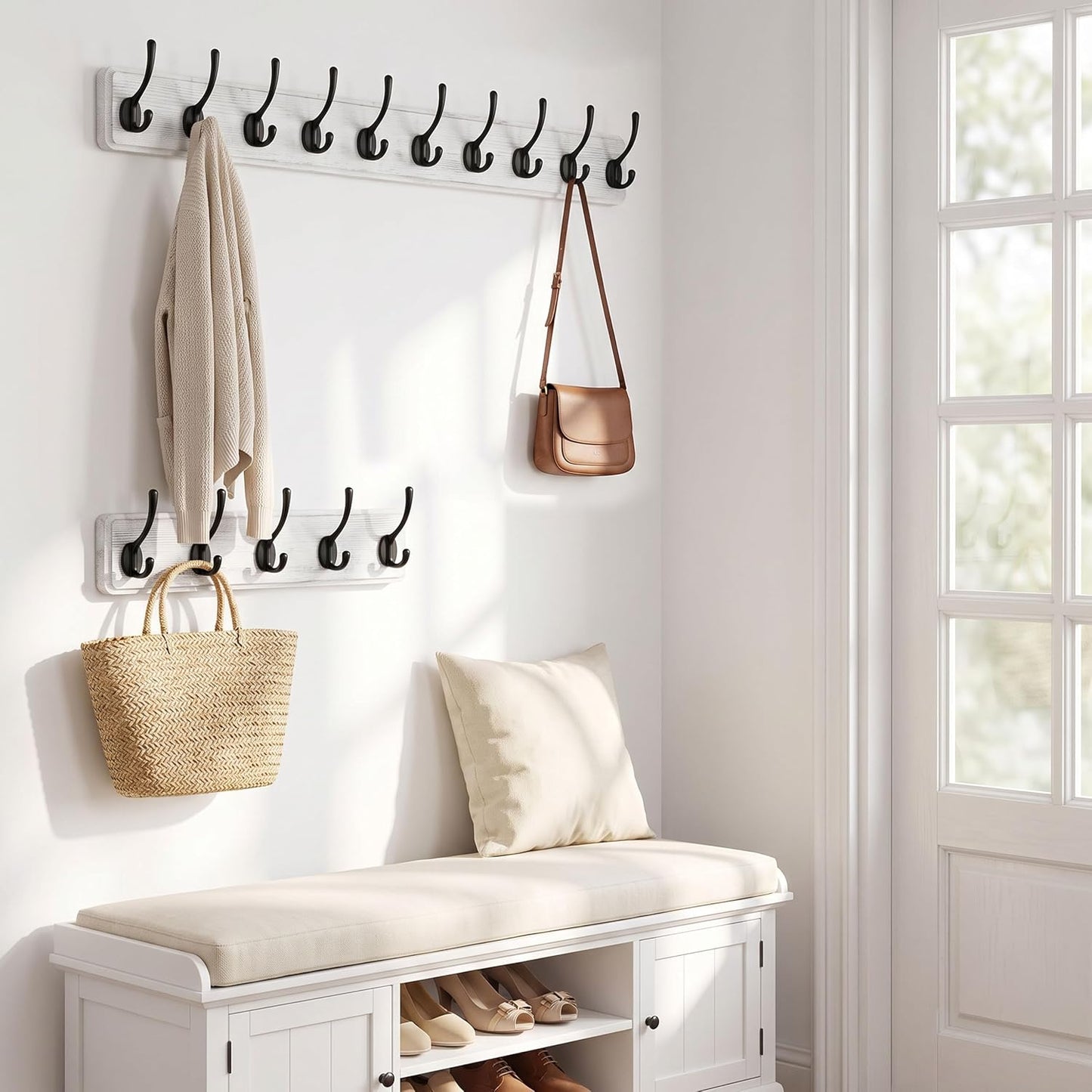 WEBI Coat Rack Wall Mounted,Coat Hooks Wall Mount,16" Hole to Hole,Large Coat Hanger Wall,5 Hooks for Hanging