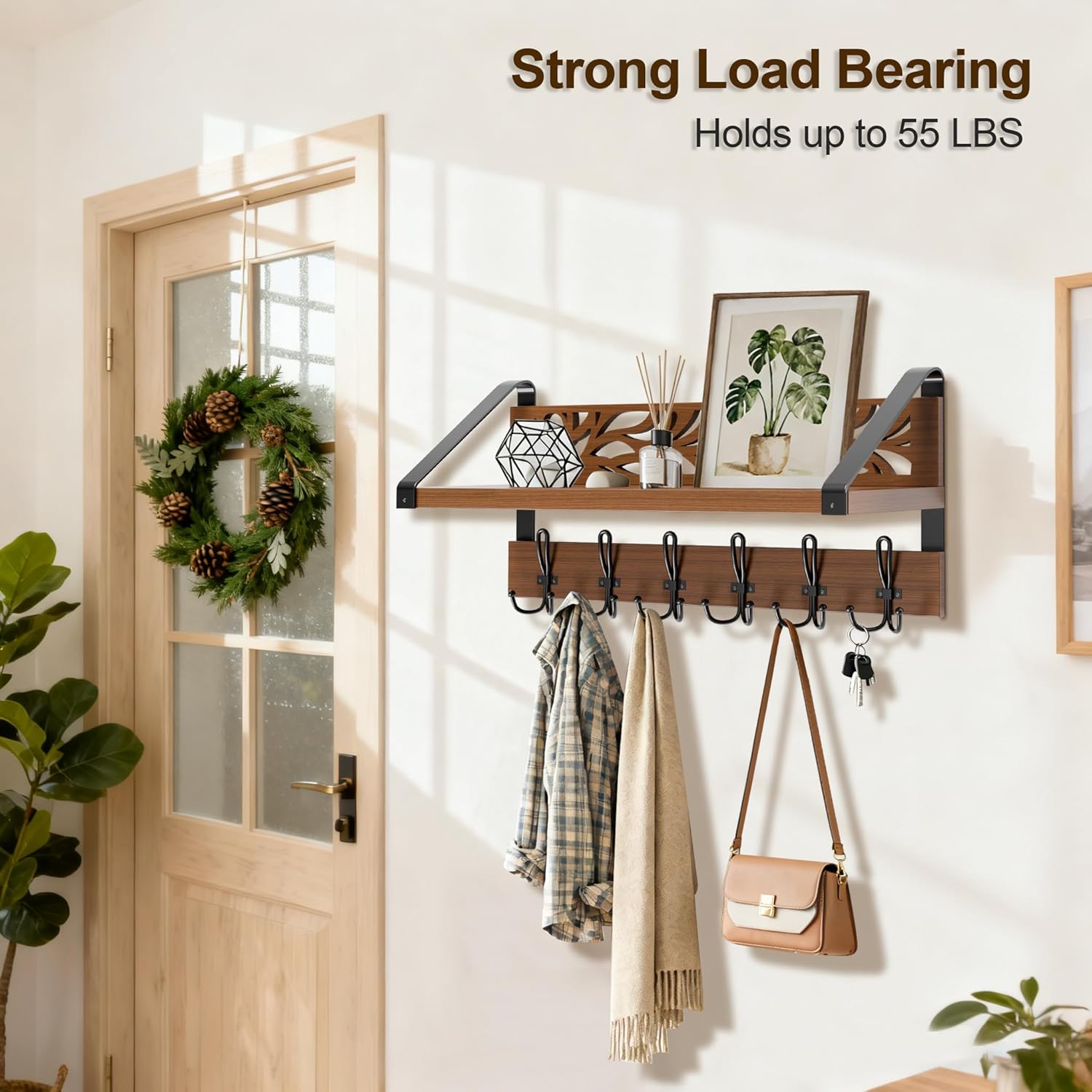 Rustic Brown 15" Wood Organizer / Brown and Black / 2 Inch