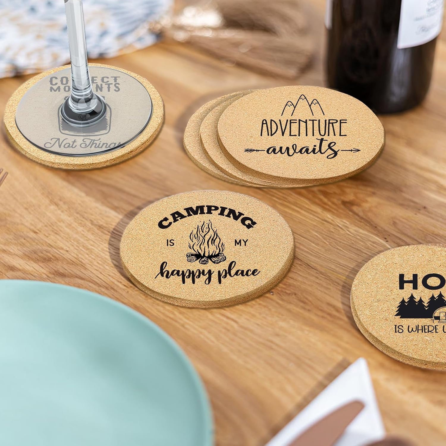 Holder / Coaster Absorbent Cork Wood for Cup Desk Office Table Kitchen Decor / Camping / Set of 6
