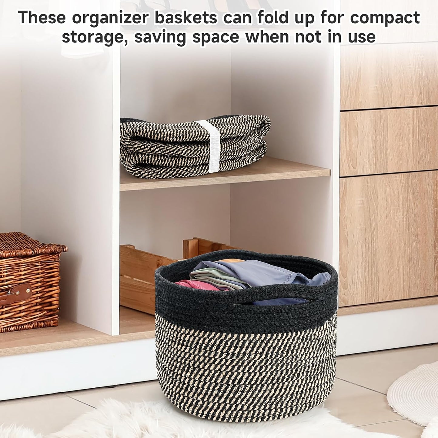 Round Woven Basket / Eight Black / Set of 3