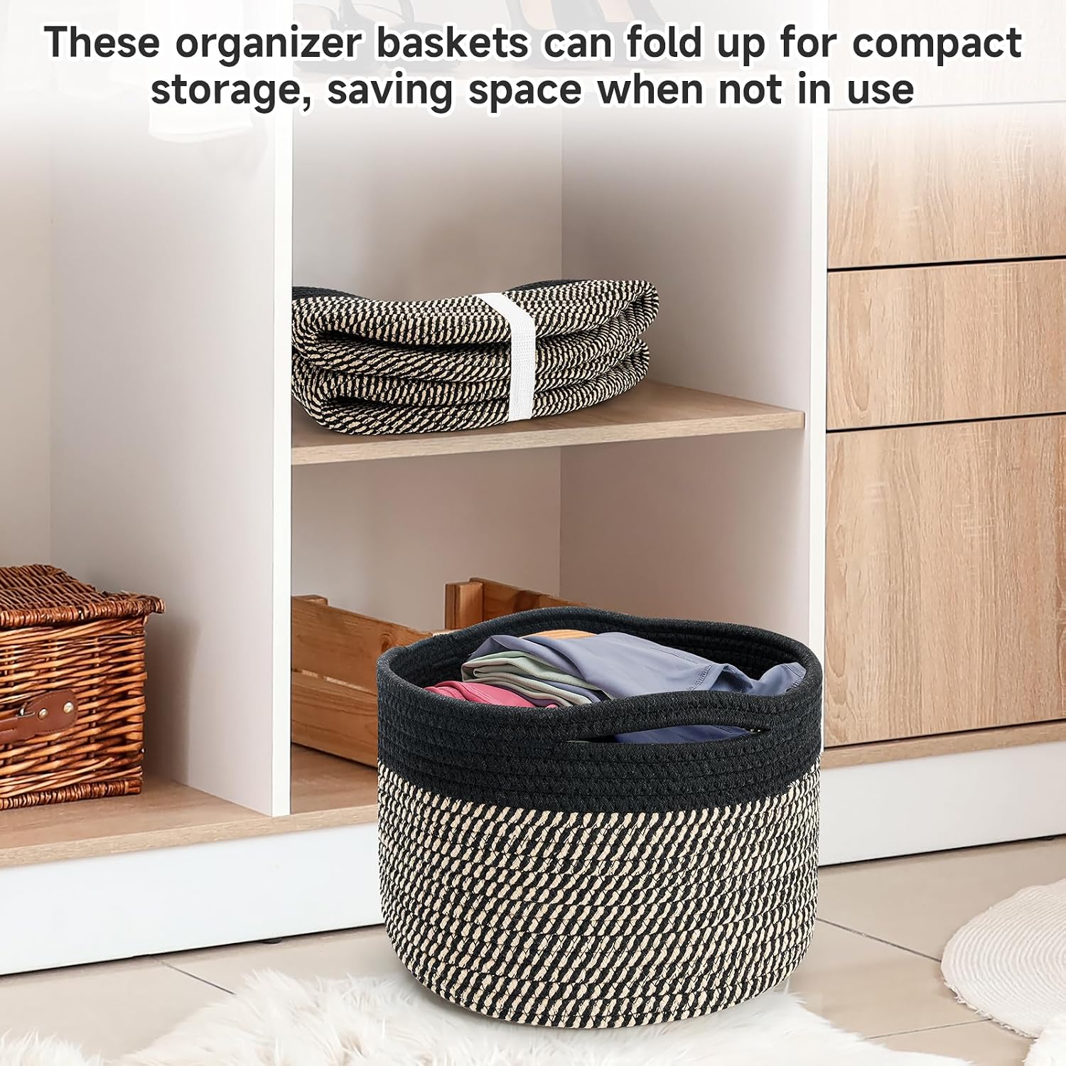 Round Woven Basket / Eight Black / Set of 3