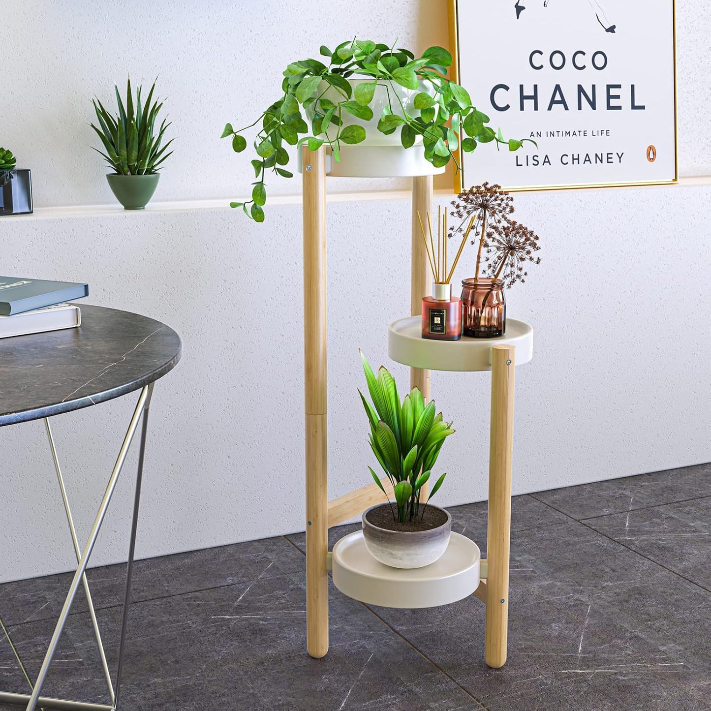 3 Tier Plant Stand Indoor, Tall Bamboo Corner Shelf for Multiple Plants | Narrow 3-Tier Display, Easy-Clean