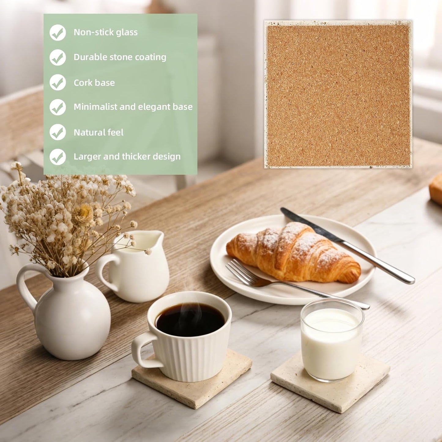Gold Cup Holder / 4 Squares Coasters+ 1 Cup Holder / Natural / Set of 4